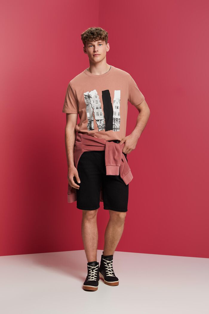 Rundhals-T-Shirt mit Print, 100 % Baumwolle