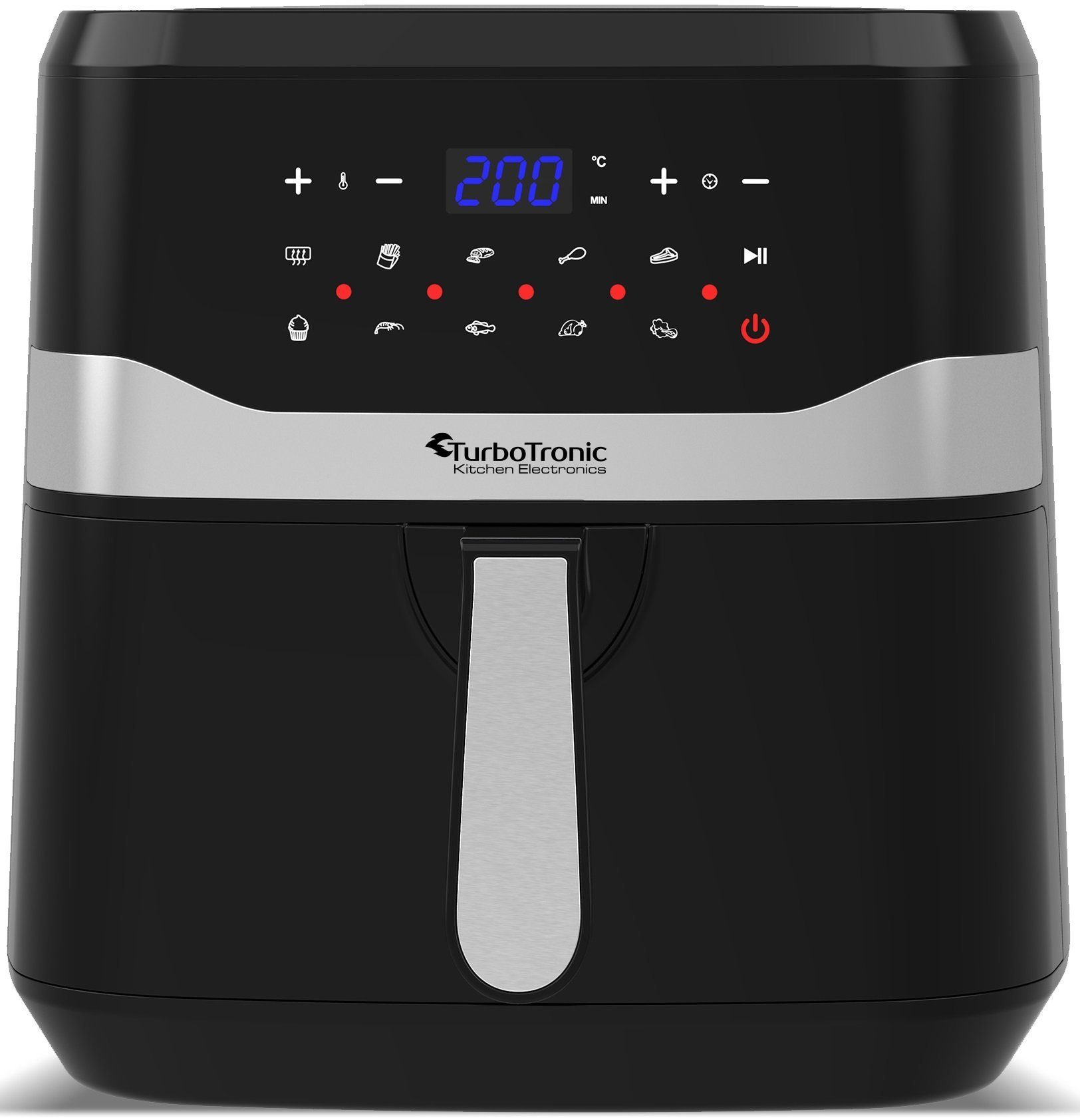 TurboTronic by Z-Line Heißluftfritteuse 7 Liter, 12 Programme, XXL Fritteuse Fettfrei ohne Öl, 50°C - 200°C, 1800 W, Power Camping Retro digital Airfryer AF7D