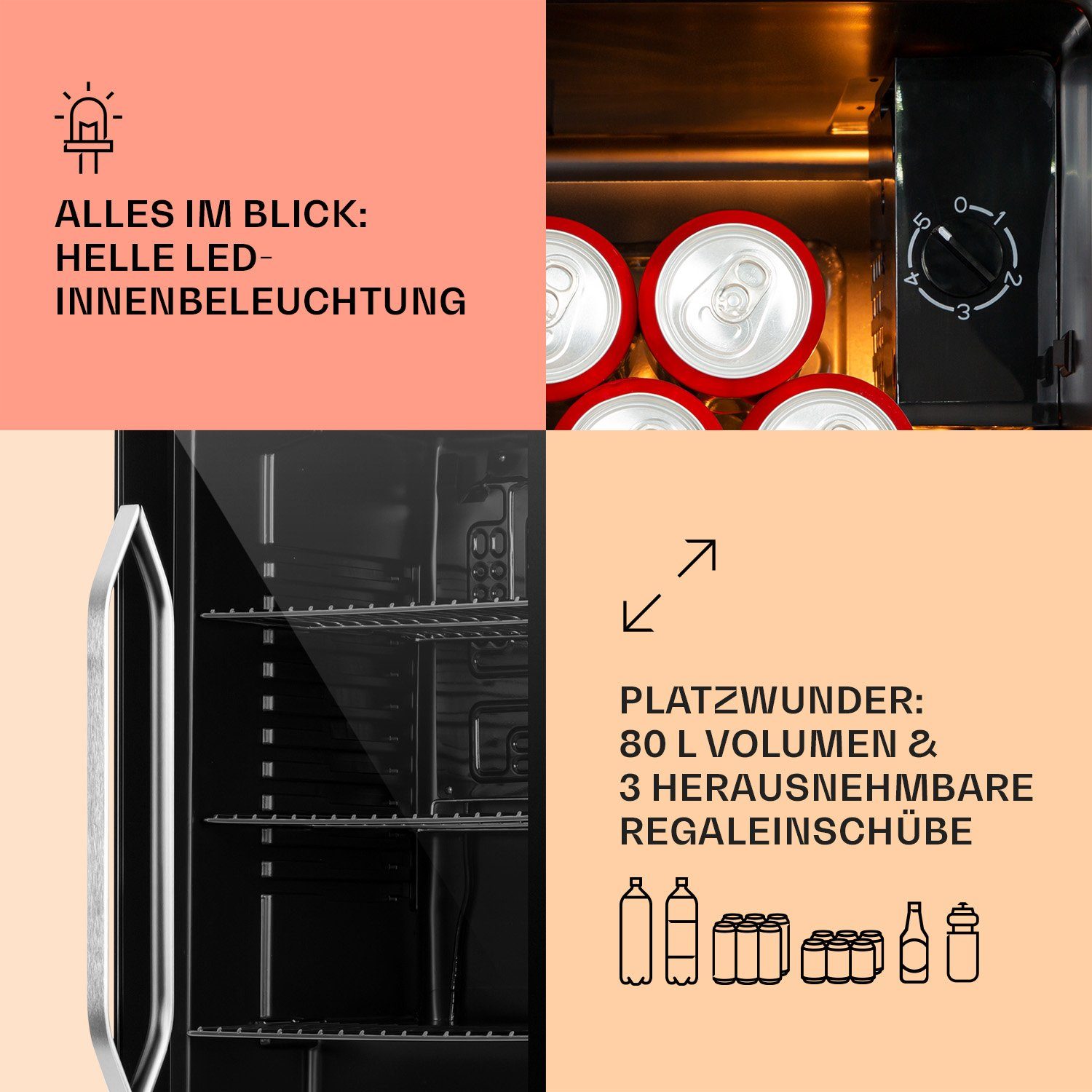 Klarstein Getränkekühlschrank HEA-Beersafe-XXL-OX 10034848A, 83 cm hoch, 47.5 cm breit, Bier Hausbar Getränkekühlschrank Flaschenkühlschrank Glastür