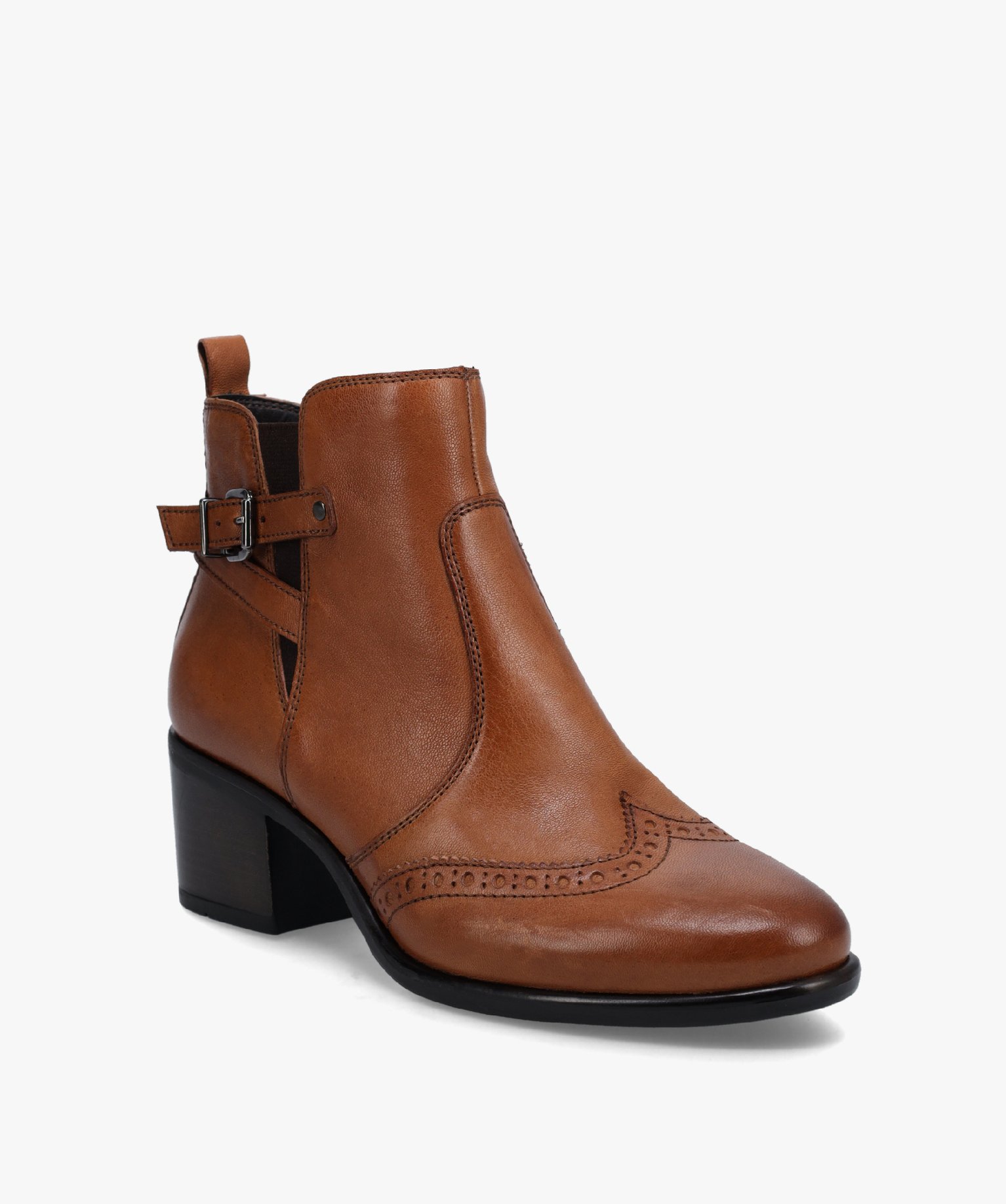 Boots femme à talon dessus cuir et bout golf camel | GEMO