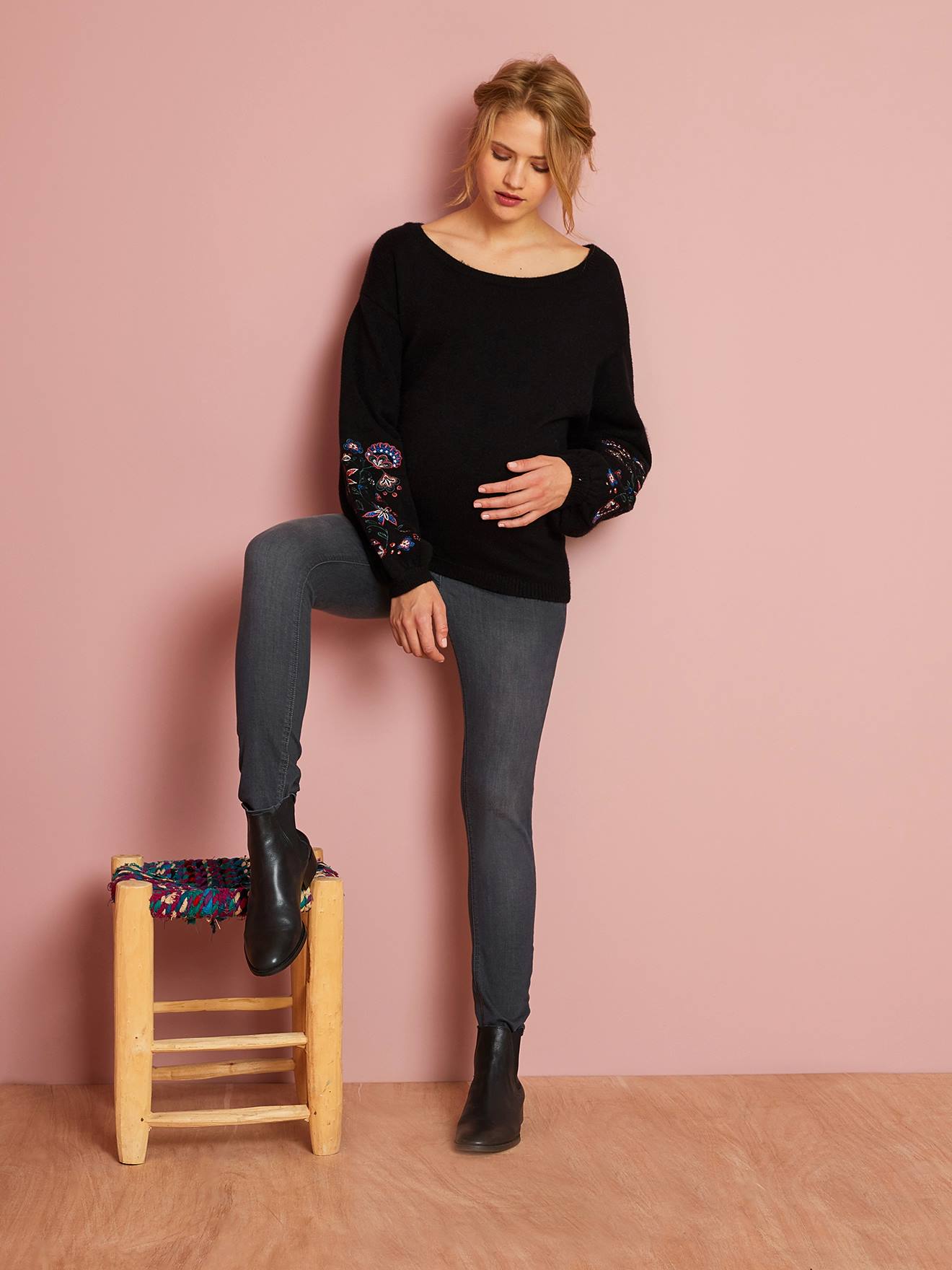Jean slim stretch de grossesse entrejambe 79 denim gris