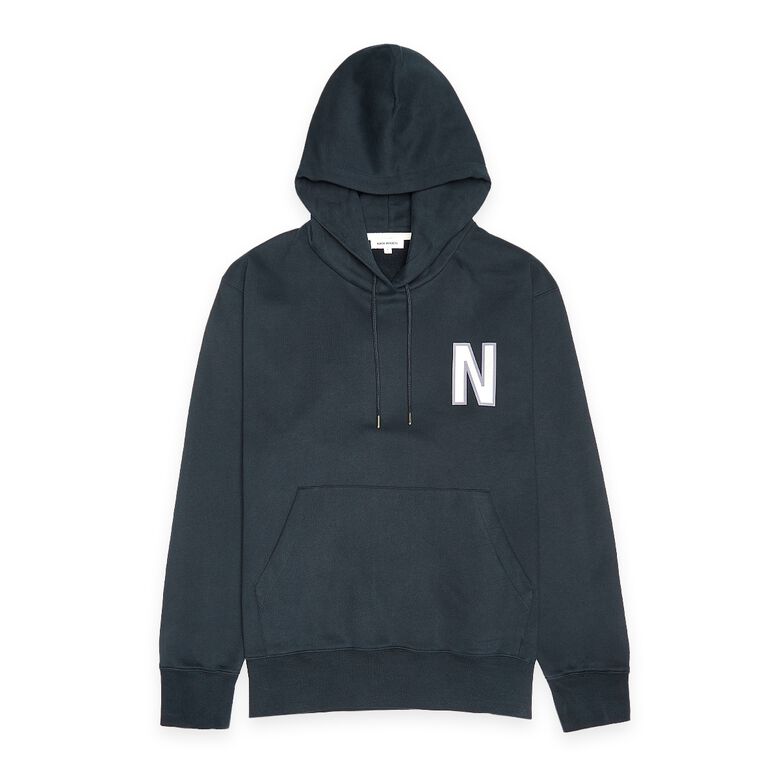 Norse Projects Arne Relaxed Organic Brushed Fleece Large N Hoodie dark navy