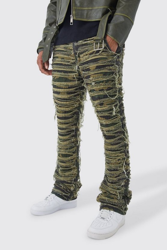 Zerrissene Slim-Fit Camouflage-Hose