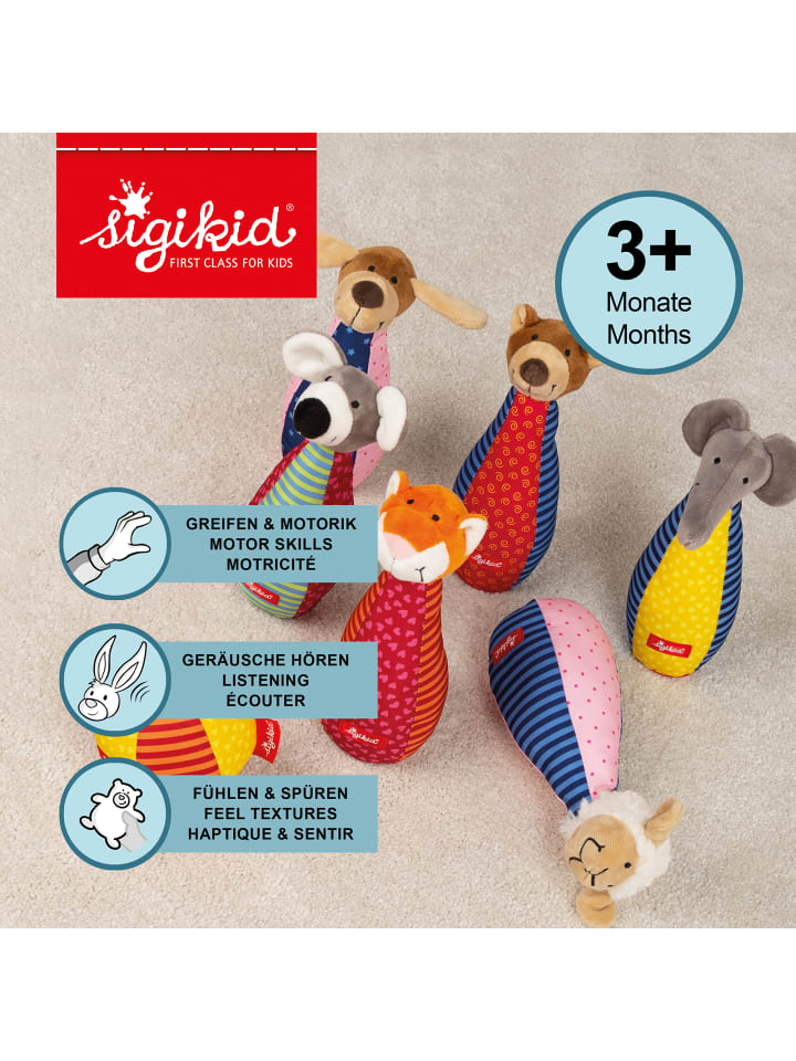 Sigikid Kegelspiel mit 6 Stofftierfiguren und Softball PlayQ in mehrfarbig günstig kaufen onesize
