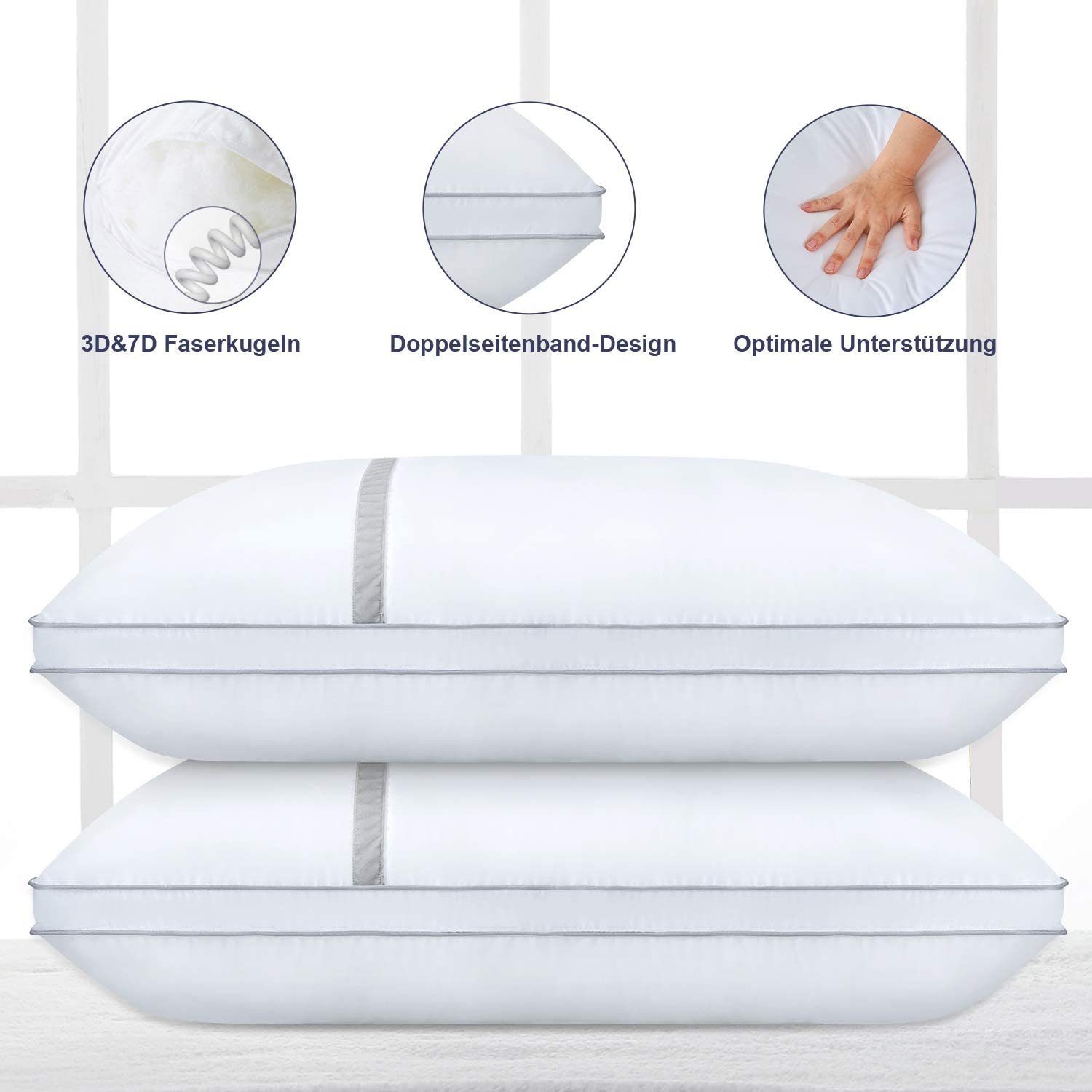 Microfaserkissen Kopfkissen 2er Set, 40/80×80cm Kissen aus Mikrofaser, BedStory, Füllung: Mikrofaser, 80x80x22cm, Set, Allergikergeeignet Hypoallergen Maschinenwaschbar