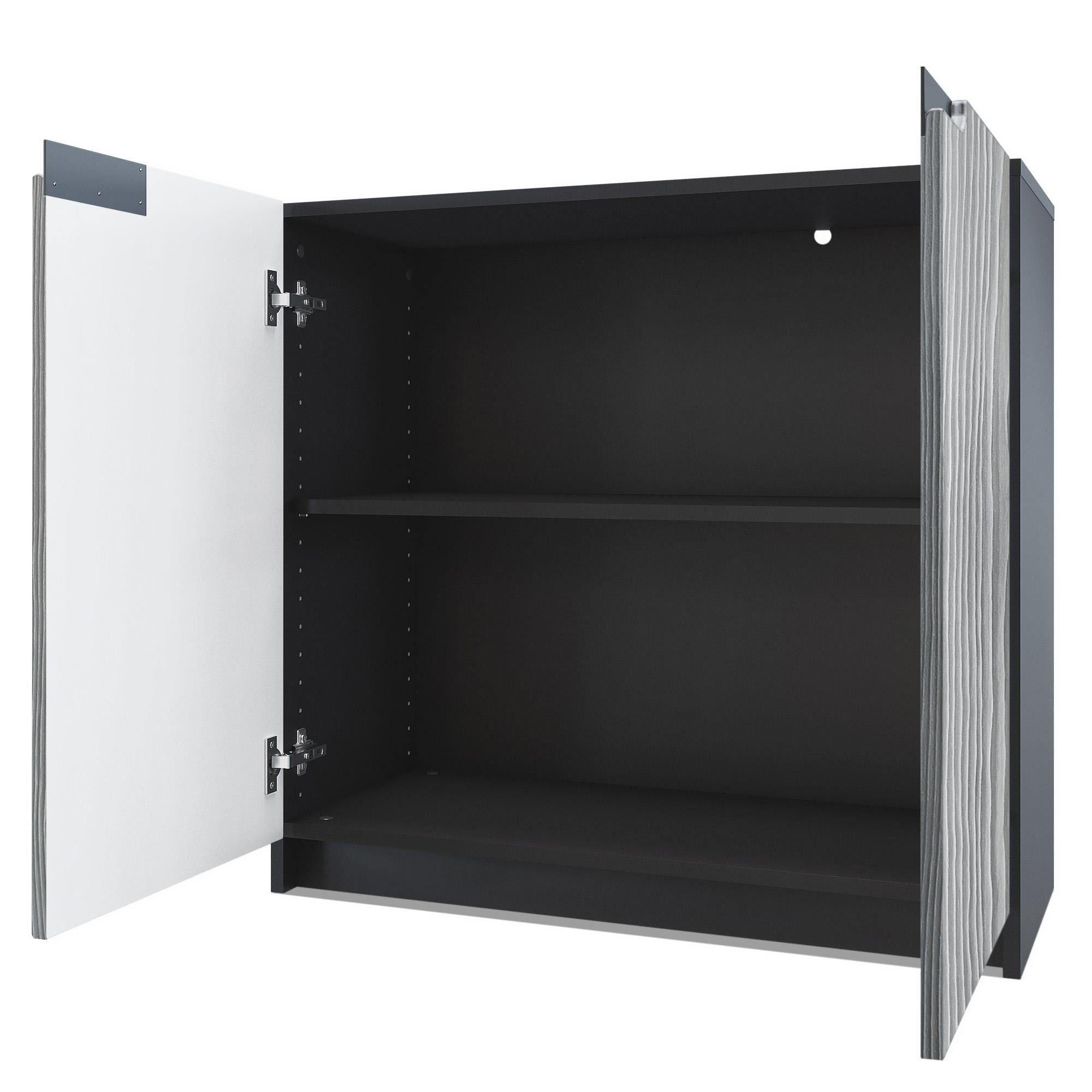 Vladon Kommode Logan (Kommode, mit 2 Türen), Schwarz matt/Eiche Natur (82 x 78 x 37 cm)
