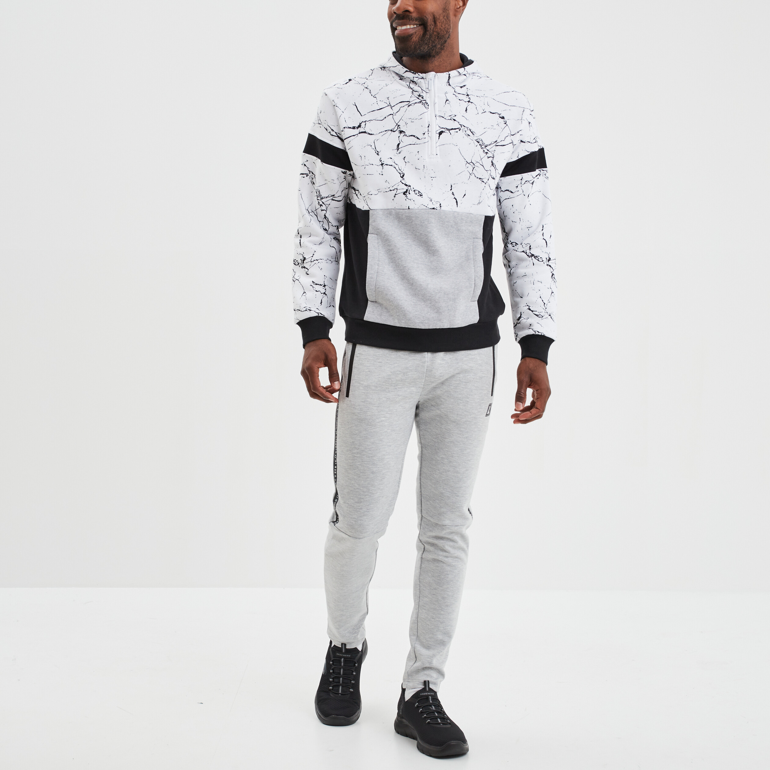 Sweat à capuche hoodie zippé Liberto blanc homme | La Halle