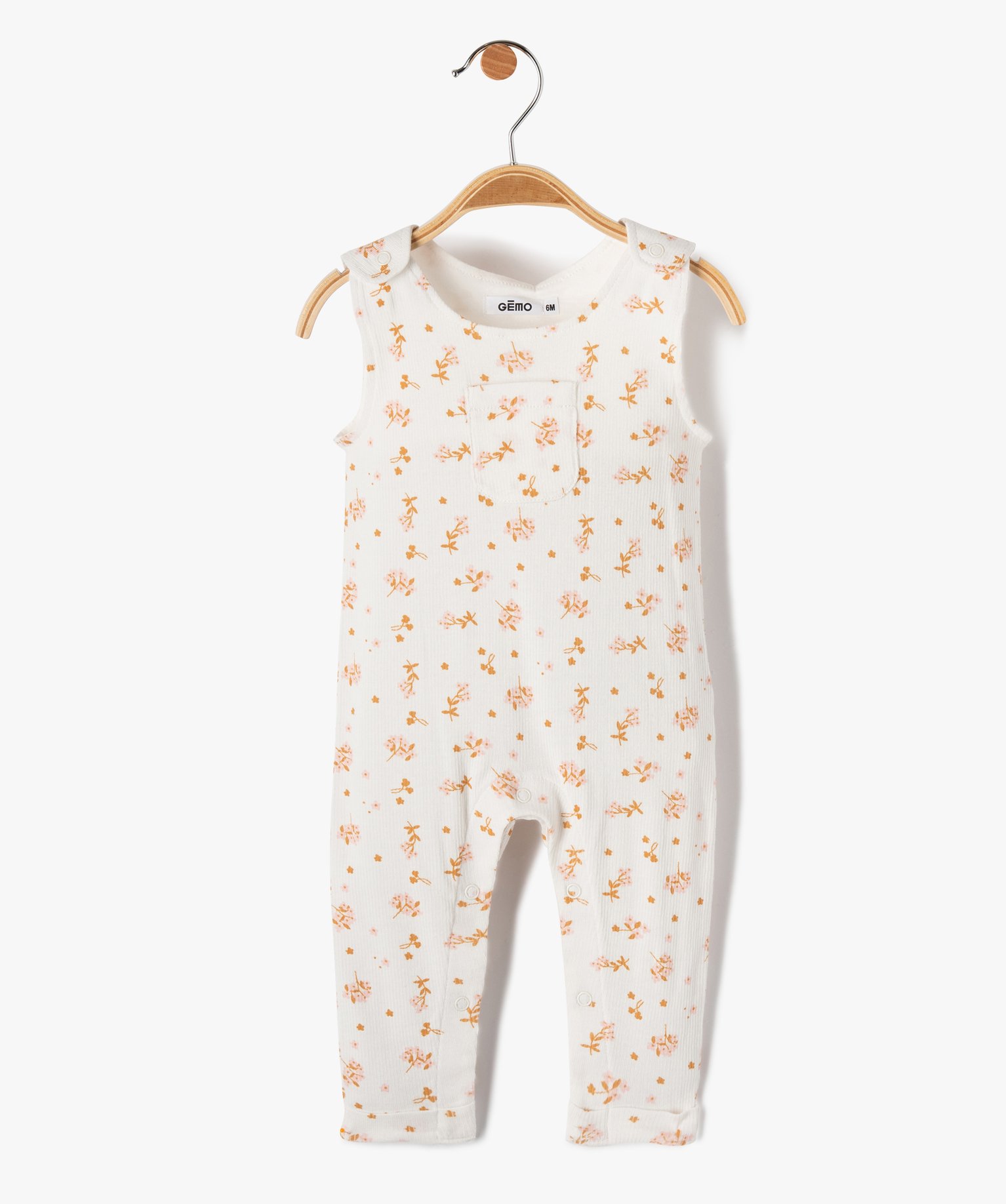 Salopette bébé en maille ctelée fleurie ecru | GEMO