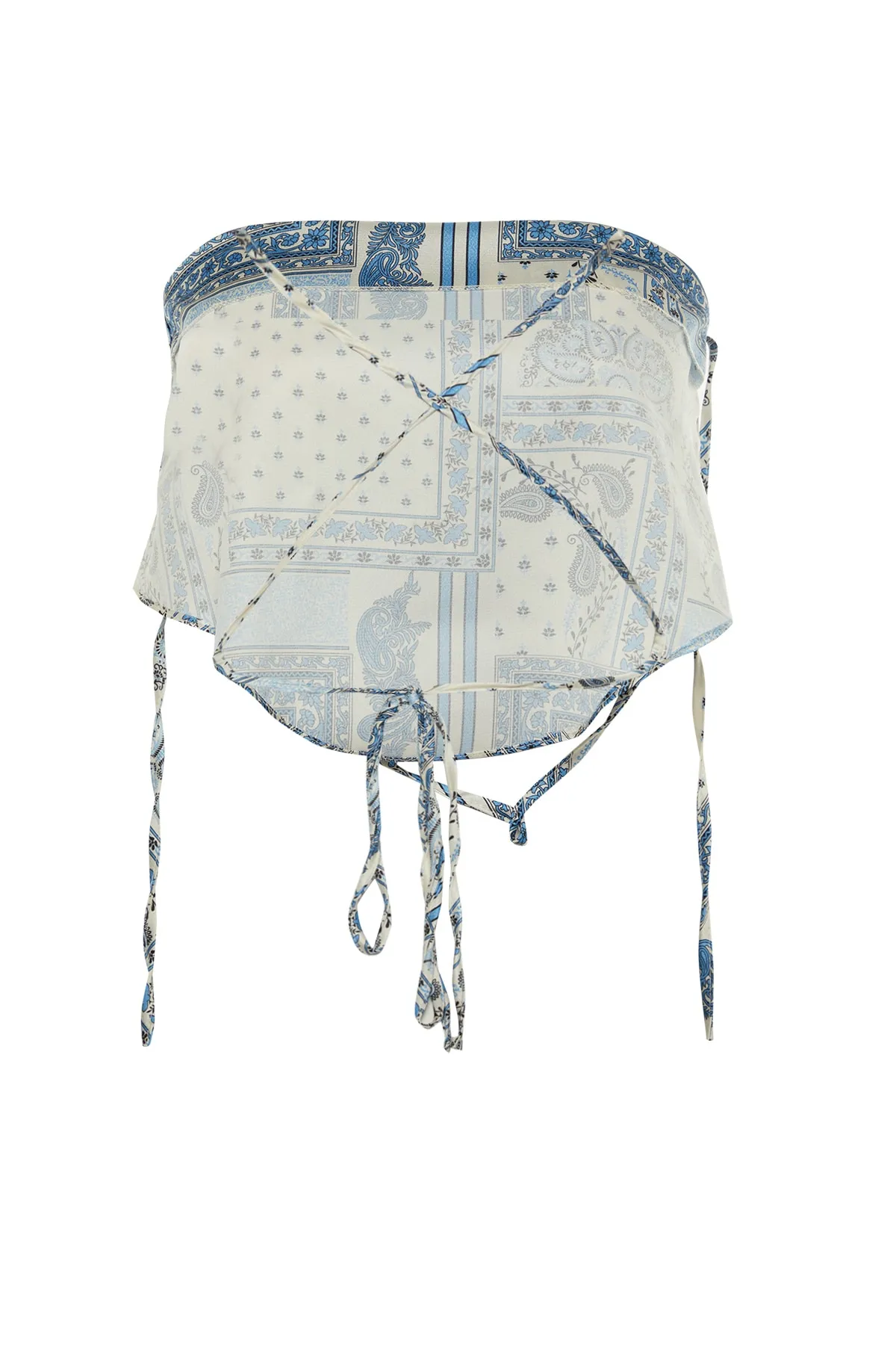 Trendyol Collection  Mehrfarbige, gewebte Bluse mit Degaje-Kragen und Bindedetail am Rücken TWOSS21BZ1903