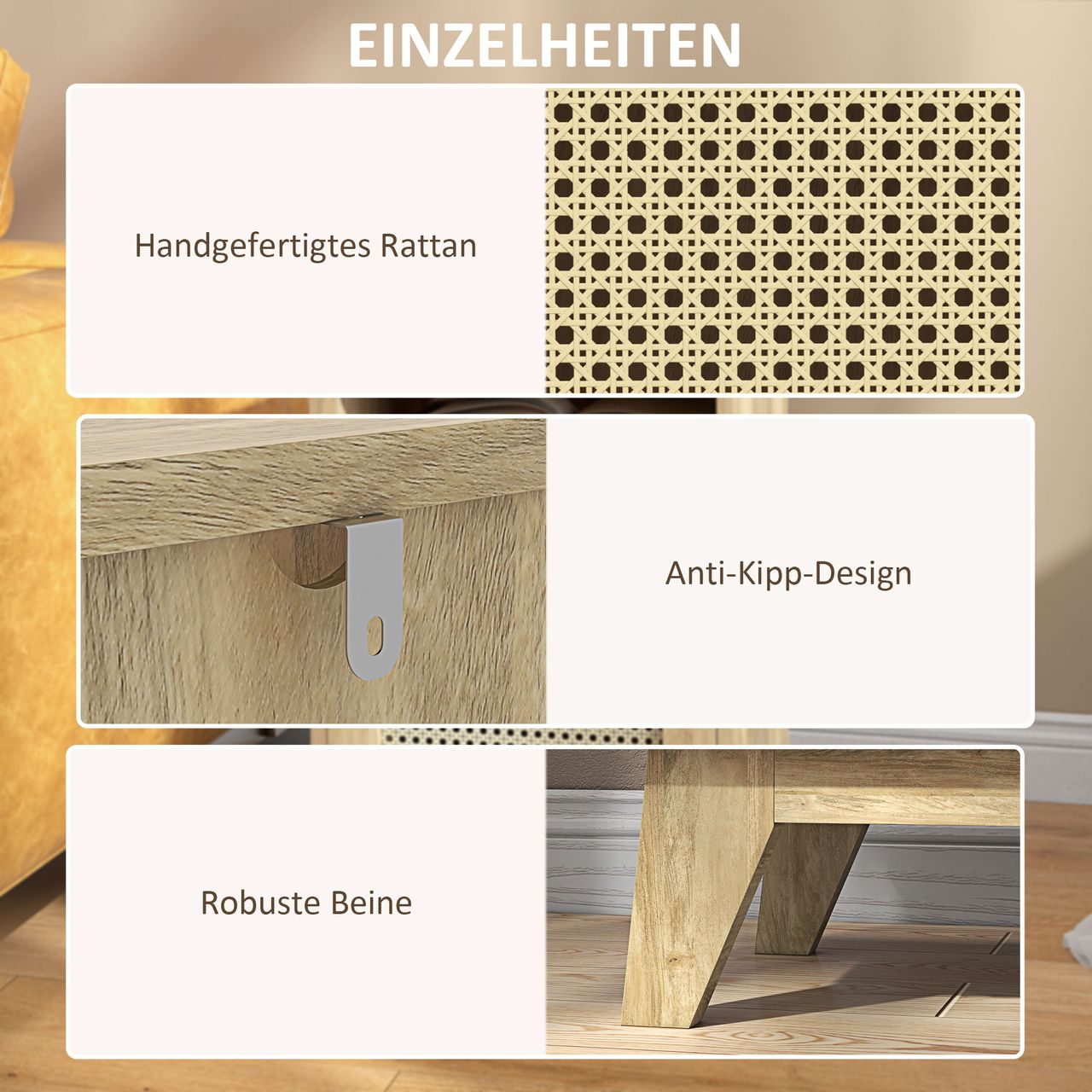 HOMCOM Nachtschrank Nachttisch mit Schrank Beistelltisch mit Ablagefach Natur