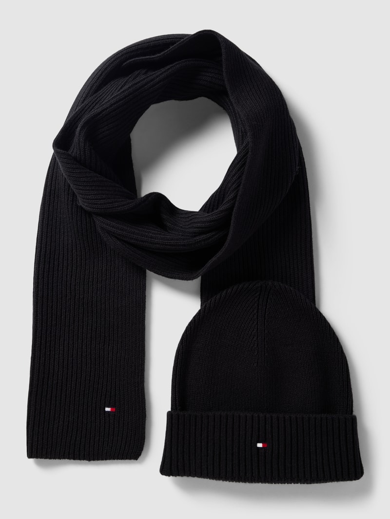 Set aus Schal und Beanie mit Kaschmir-Anteil in schwarz