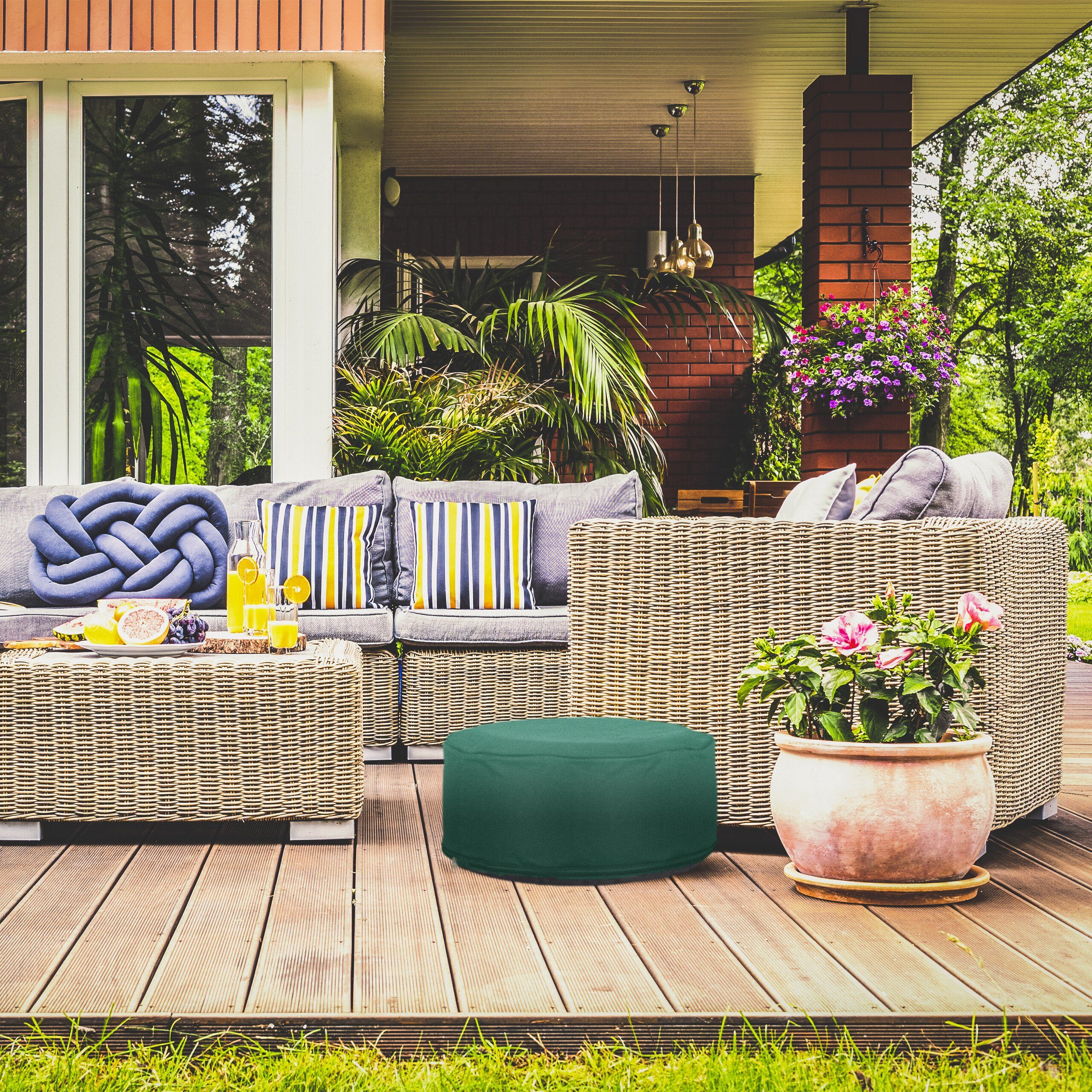 relaxdays Gartenlounge-Hocker Aufblasbarer Hocker in Grün