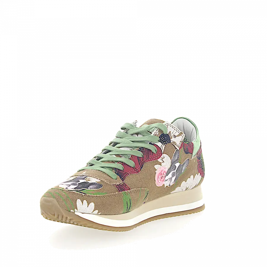 Philippe Model - Sneaker ETOILE Stoff beige Blumenmuster Bulldog Patch - beige