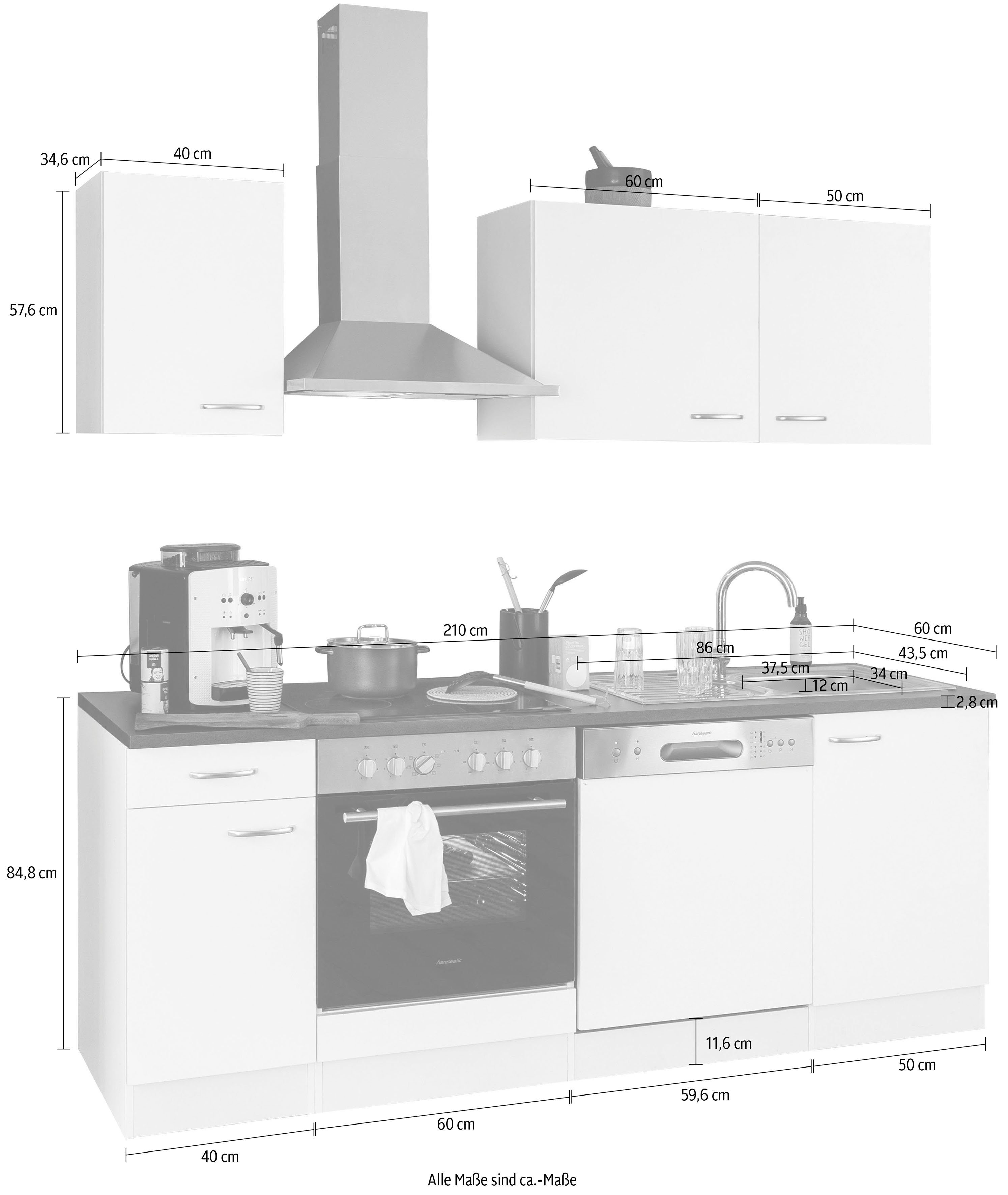 OPTIFIT Küchenzeile Parare, 210 bzw. 270 cm mit Hanseatic E-Geräten, mit oder ohne Kühlschrank