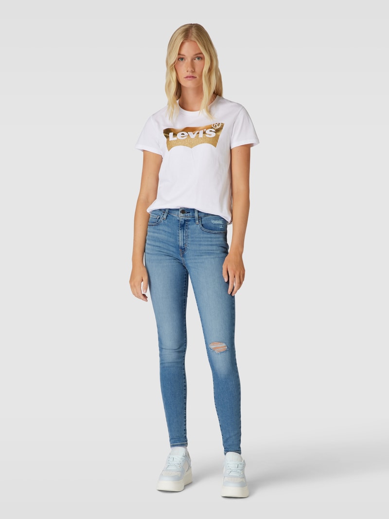Super Skinny High Waist Jeans im Used-Look in blau