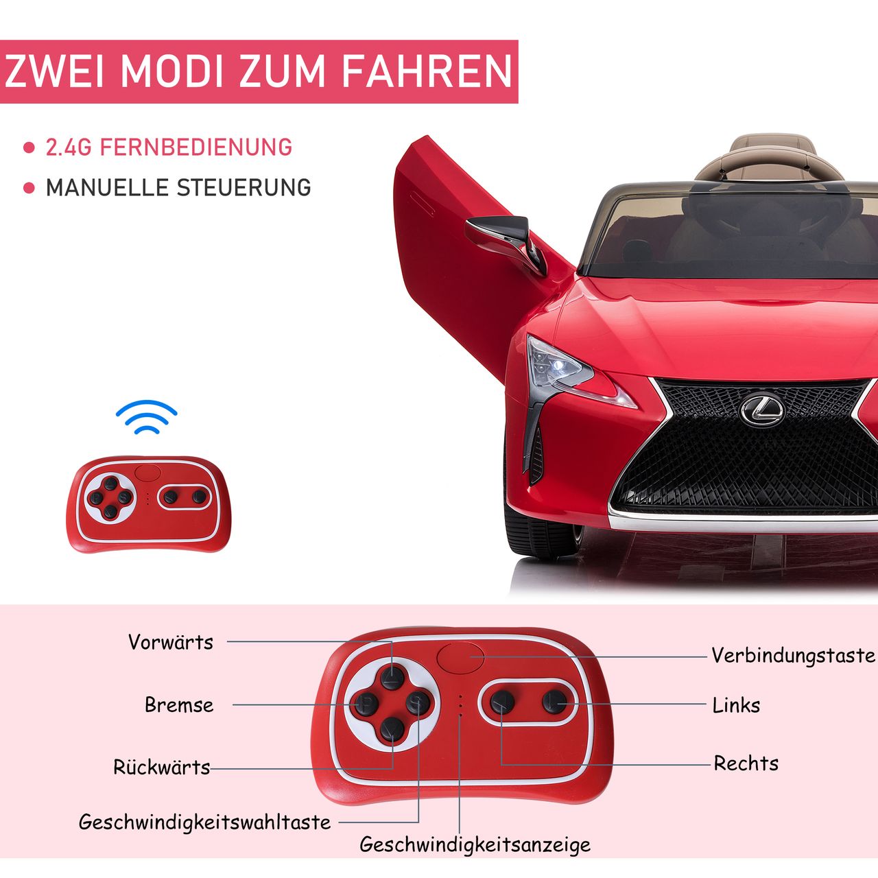 HOMCOM Kinderauto von Lexus Kinderfahrzeug Elektroauto mit MP3 Musik Rot