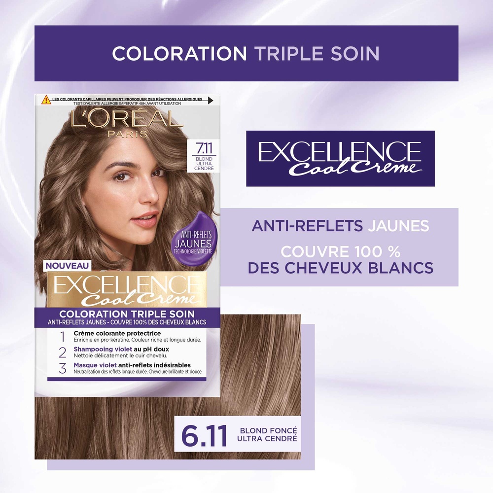 L'Oréal Paris Excellence Cool Crème Coloration permanente cendrée anti-reflets jaunes indésirables