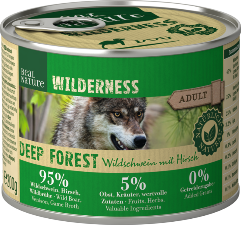 REAL NATURE Hundenassfutter REAL NATURE WILDERNESS Adult Deep Forest Wildschwein mit Hirsch 6x200 g