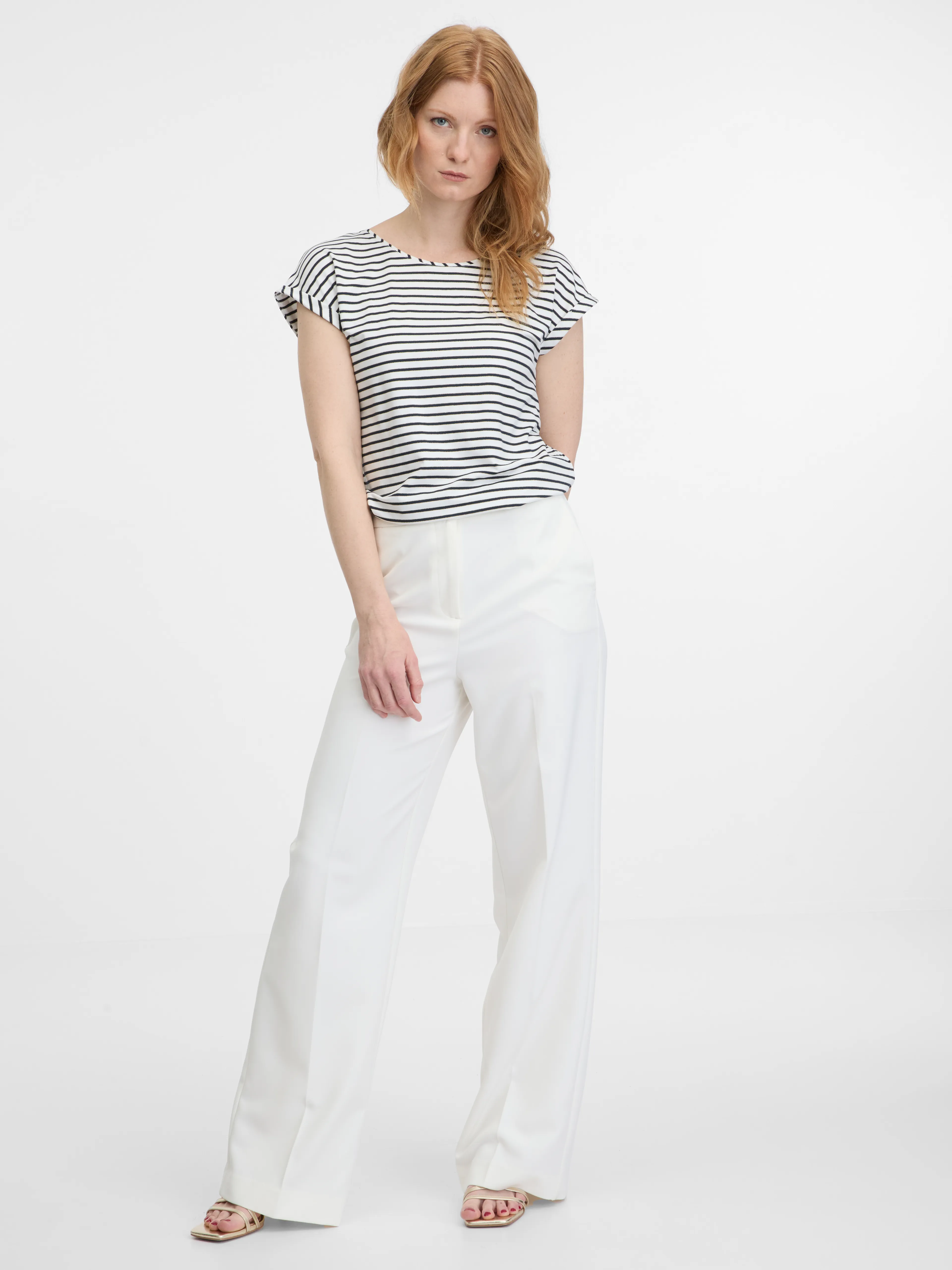 Creme und Blau gestreiftes Damen-T-Shirt ORSAY
