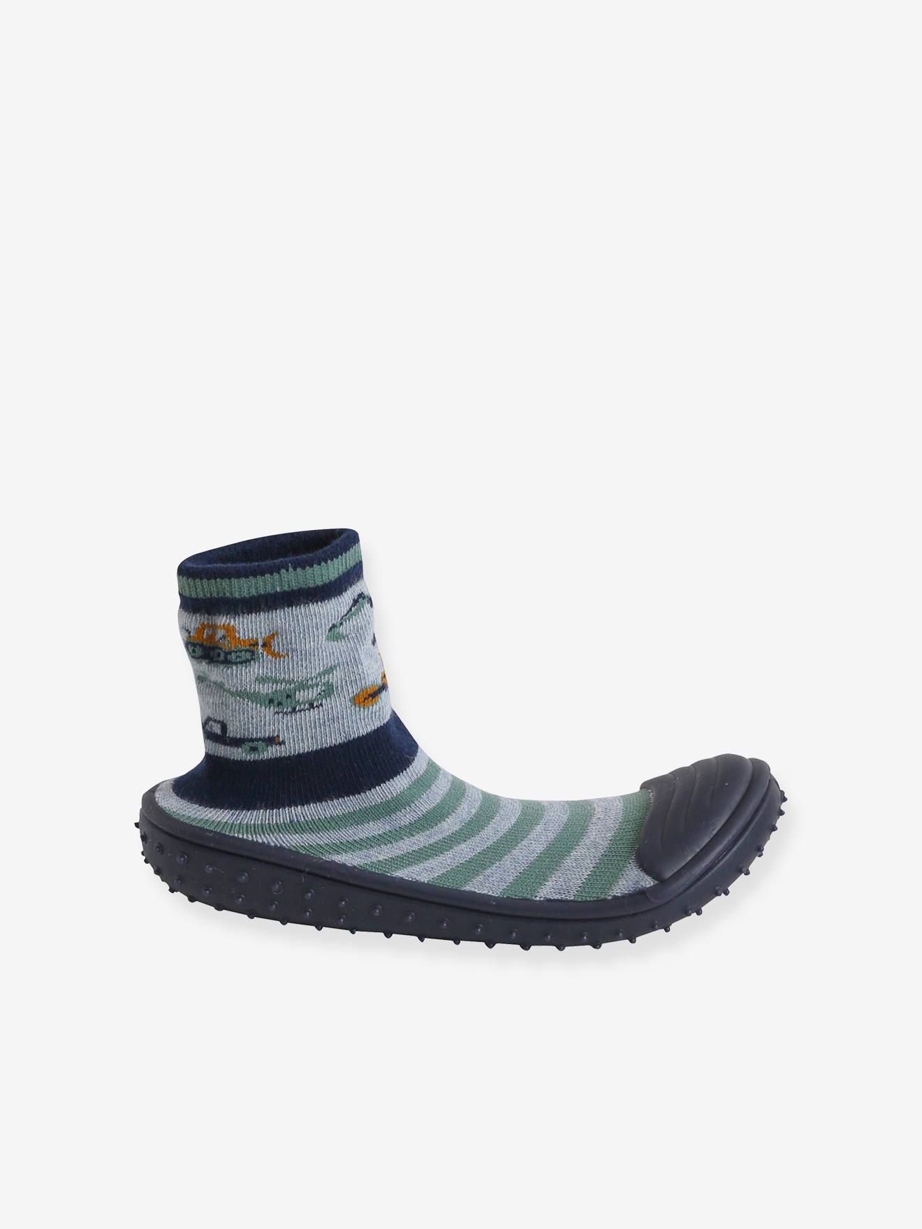 Chaussons-chaussettes enfant antidérapants gris chiné