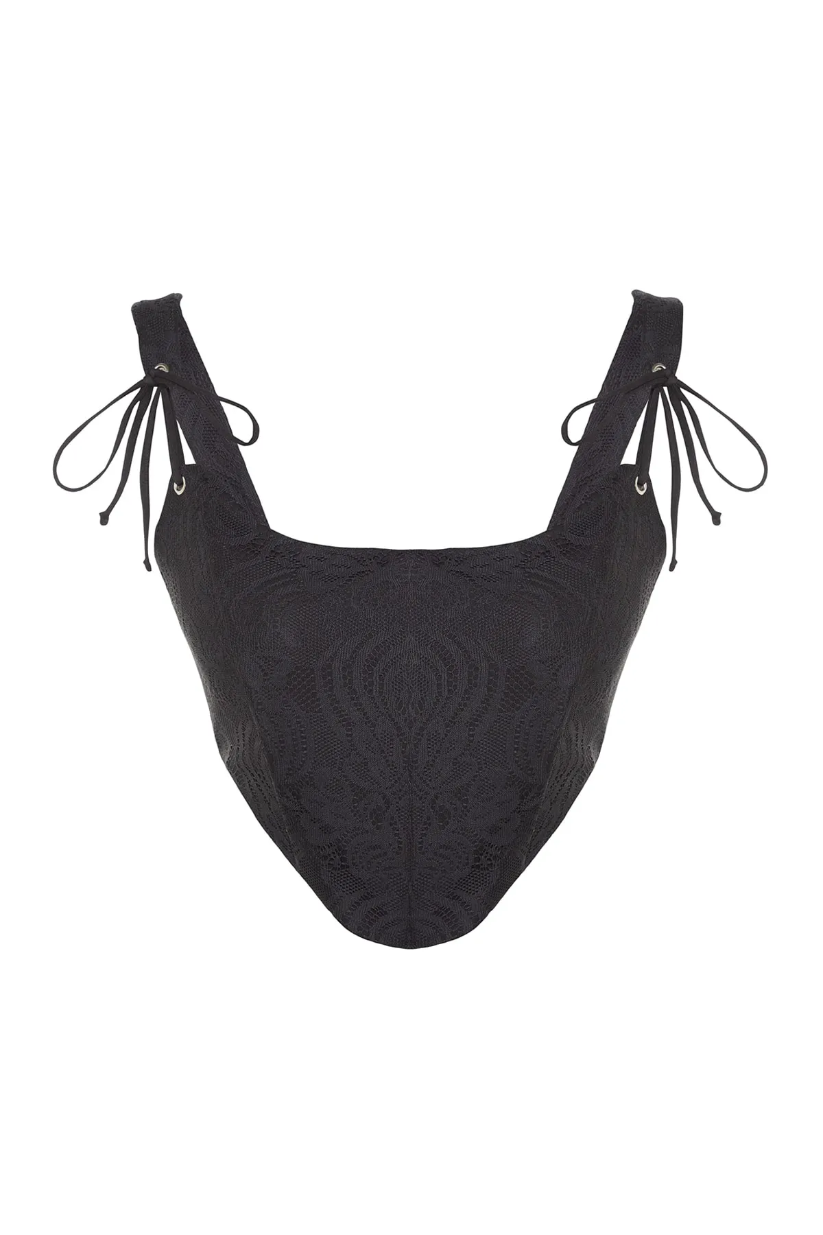 Trendyol Collection  Schwarzes, bauchfreies, gefüttertes Spitzen-Bustier TPRSS23BS00032