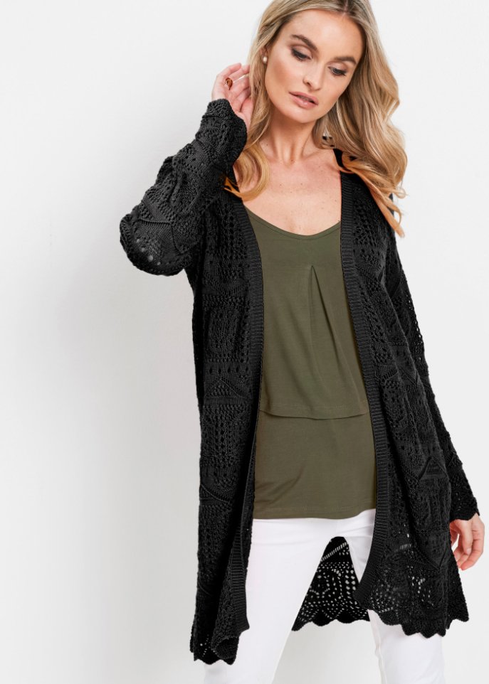 Ajour-Longstrickjacke