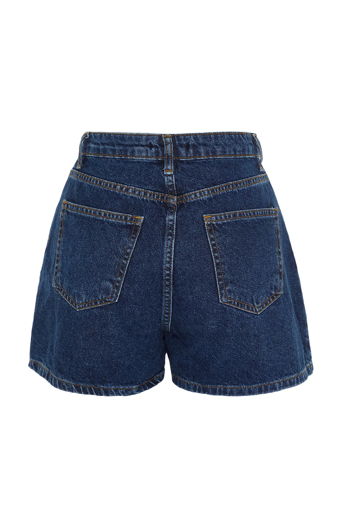 Trendyol Collection  Dunkelblaue, vorne geknöpfte Jeansshorts mit hoher Taille TWOSS22SR00112