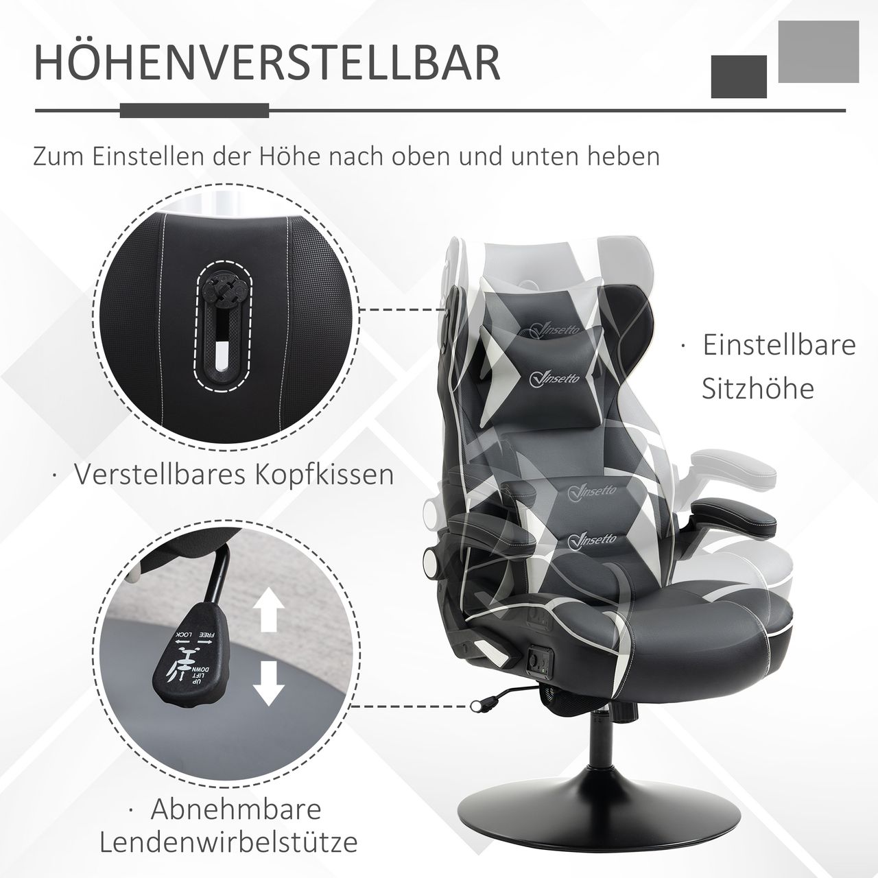 HOMCOM Vinsetto Gamingsessel mit Wippfunktion Gamingstuhl mit Lautsprecher Bürostuhl PU