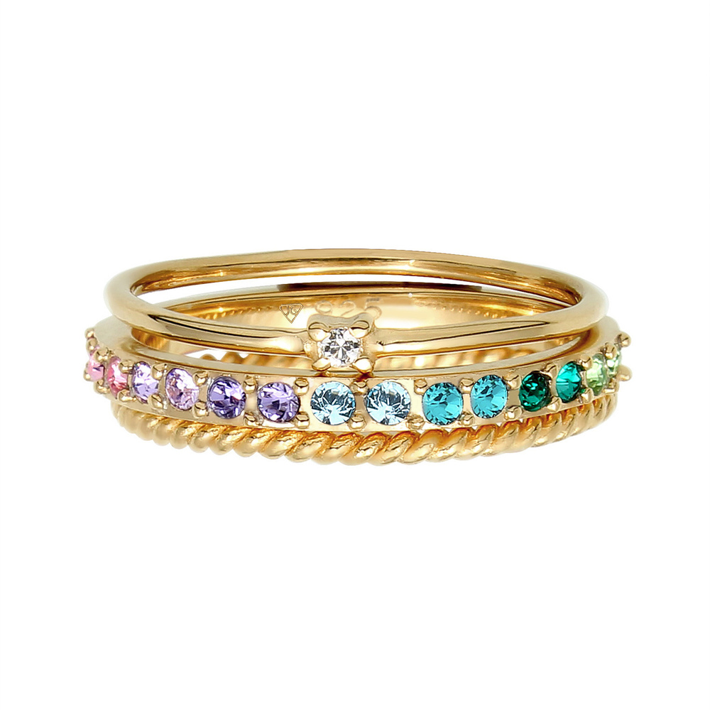 Elli Elli Bague Femmes Set Multi-Color étincelant avec cristaux Multicolore en argent  Bague