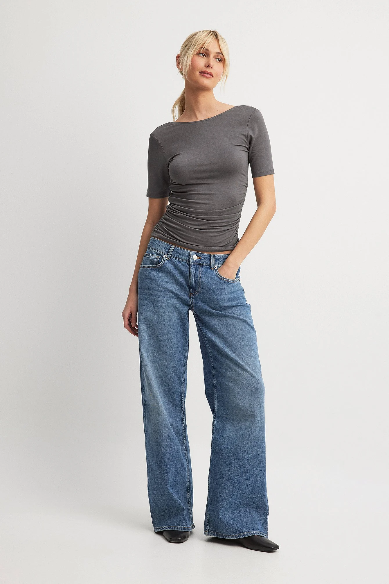 Soft Line Open Back Rouched Top