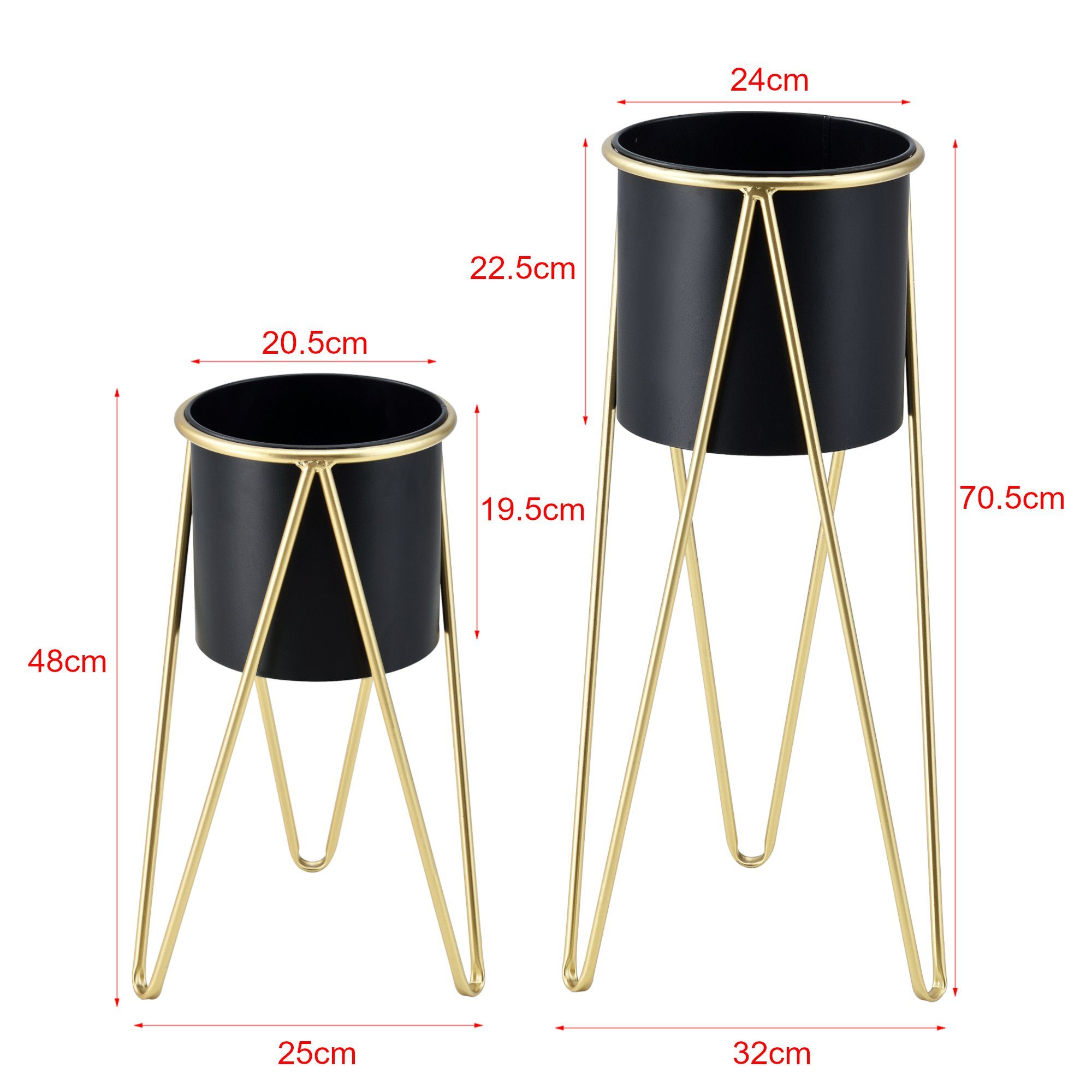 en.casa Blumenständer, Hedera 2er Set Pflanzenständer aus Metall Gold / Schwarz