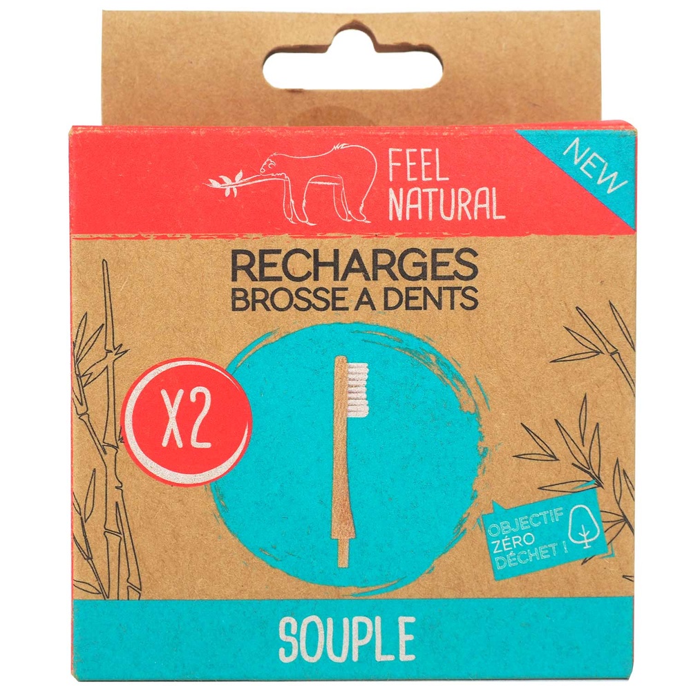 feel natural Lot de 2 recharges brosse à dents en bam bou - Souple Brosse à dents
