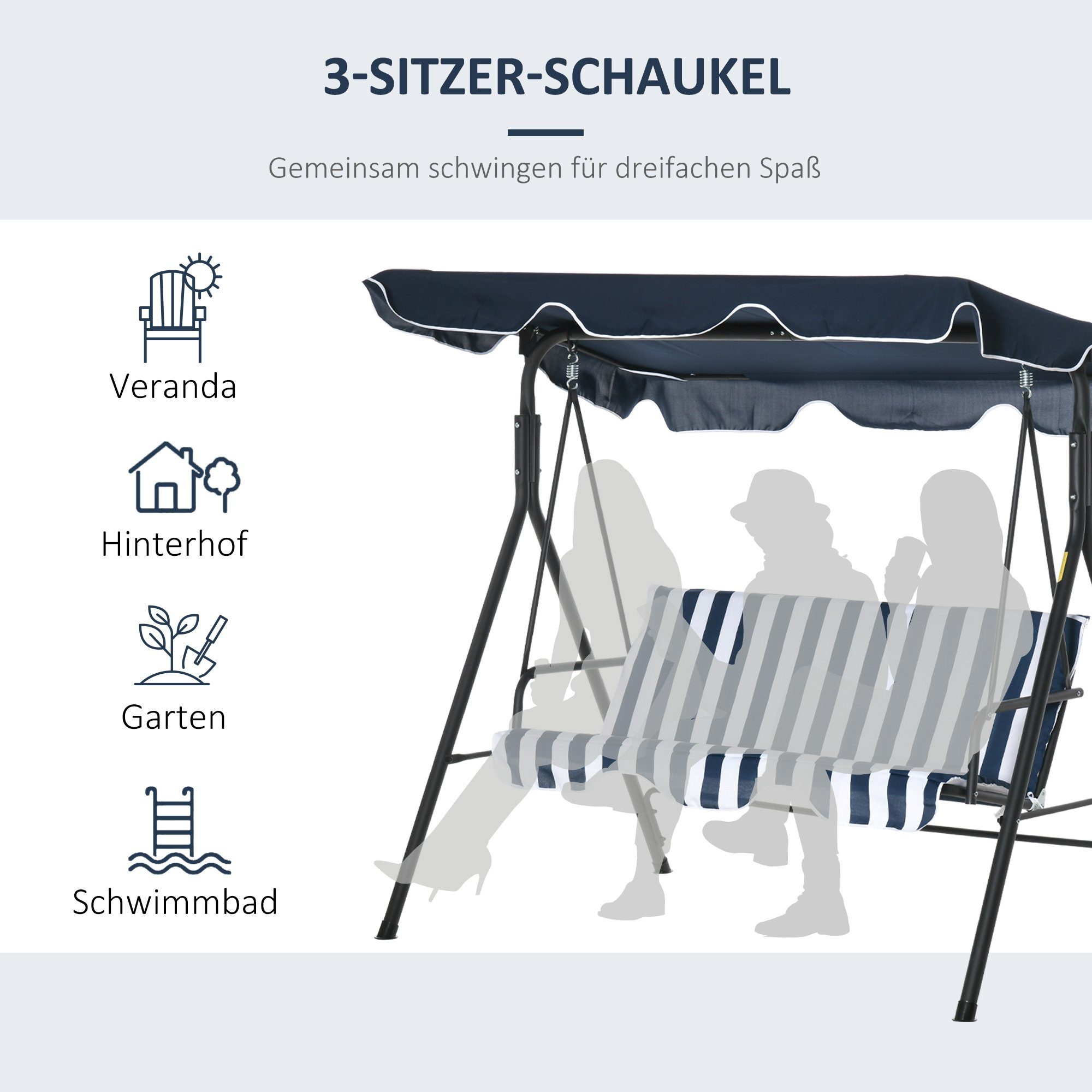 Outsunny Hollywoodschaukel Hollywoodschaukel, 3-Sitzer, Set, 1 tlg., 1 x Hollywoodschaukel, BxTxH: 172x110x153 cm