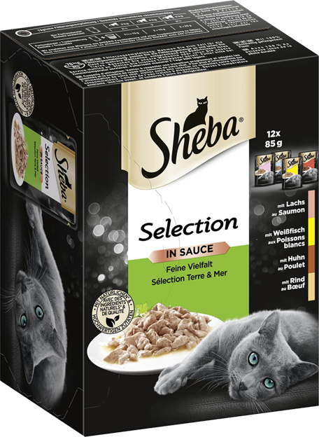 Sheba Selection in Sauce Feine Vielfalt Lachs-Weißfisch-Huhn-Rind