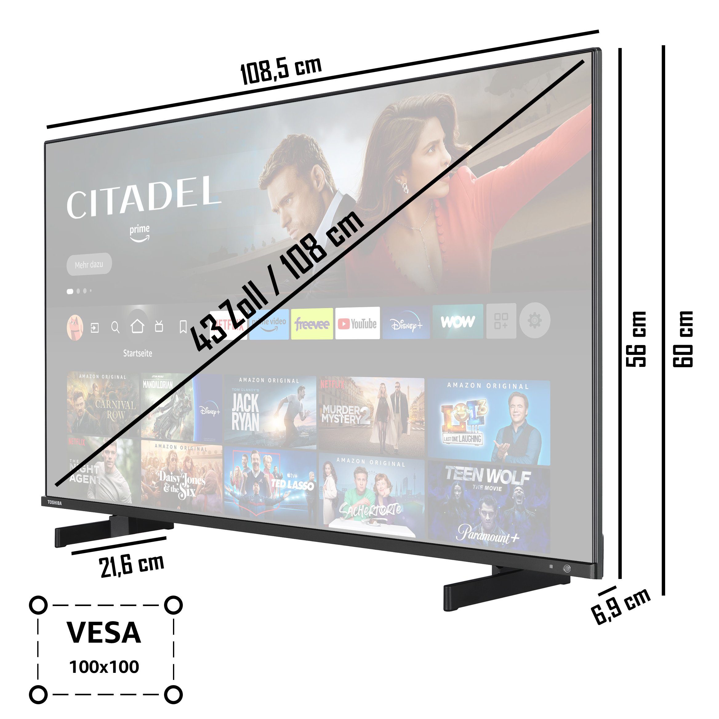 Toshiba 43QF5D63DA QLED-Fernseher (108 cm/43 Zoll, 4K Ultra HD, Fire TV, HDR Dolby Vision, Triple-Tuner, Alexa Built-In, Sound by Onkyo)