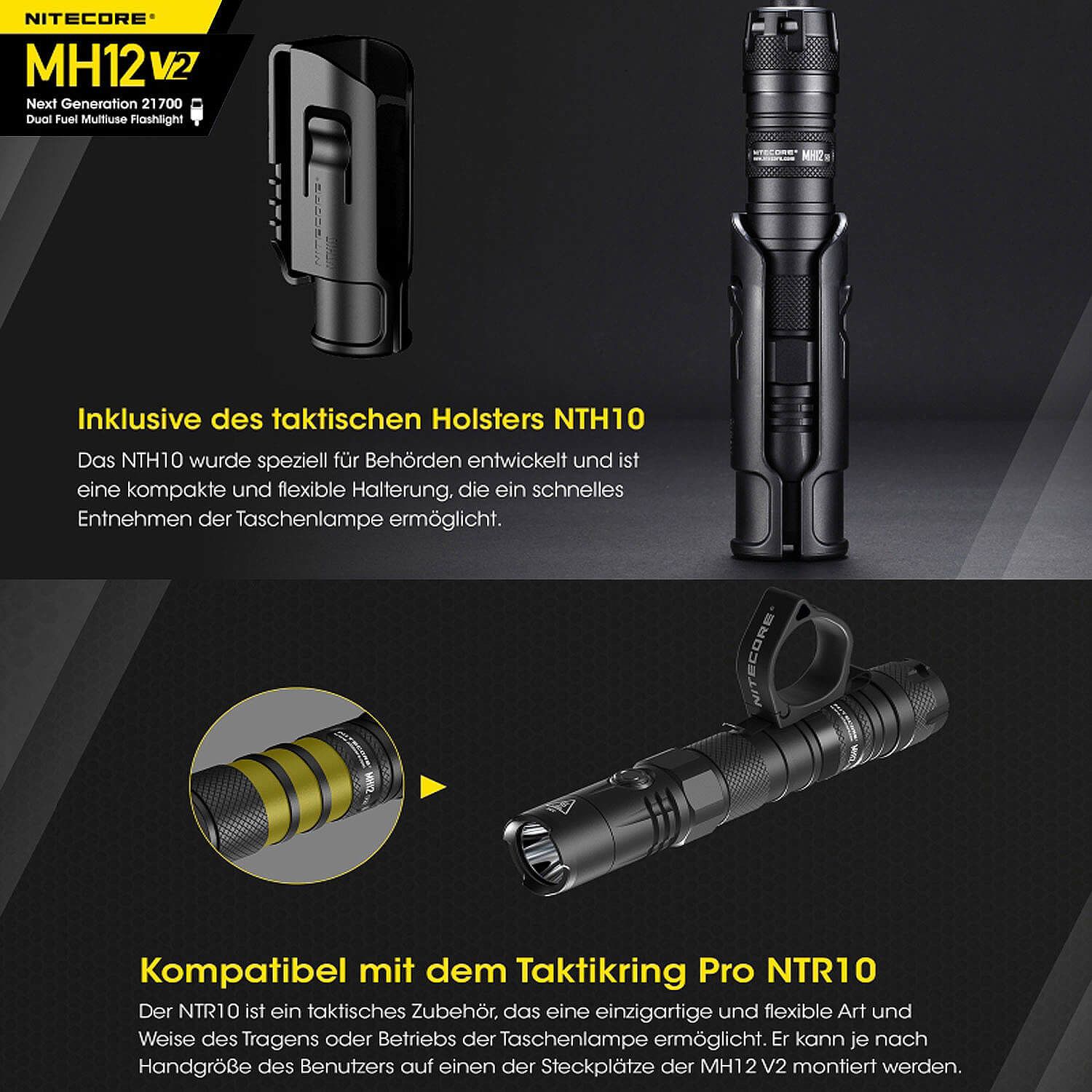 LED Taschenlampe MH12 V2 - 1200 Lumen