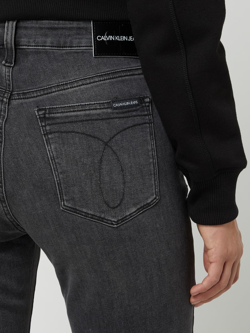Skinny Fit High Rise Jeans mit Stretch-Anteil  in dunkelgrau meliert