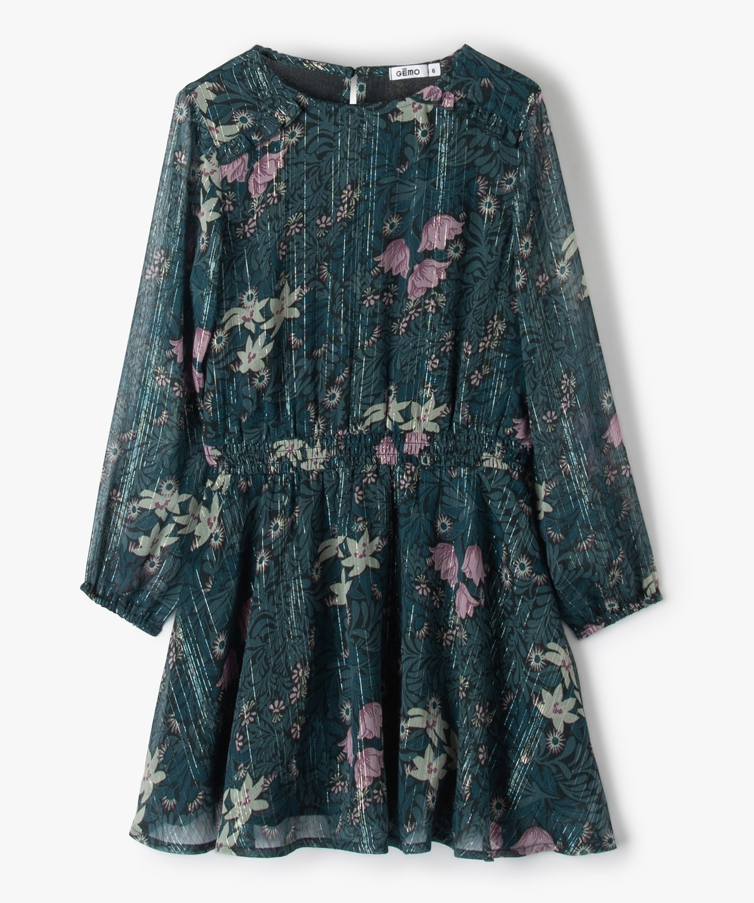 Robe pour fille en voile fleuri à manches longues multicolore | GEMO
