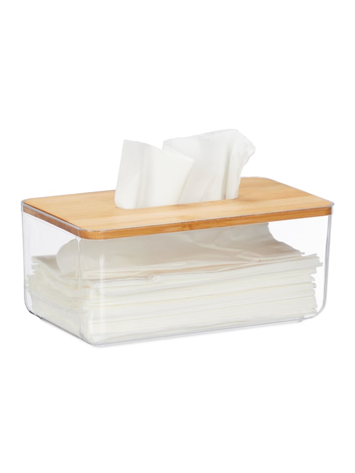relaxdays Tücherbox in Transparent/ Natur- (B)23,5 x (H)10 x (T)13 cm günstig kaufen onesize