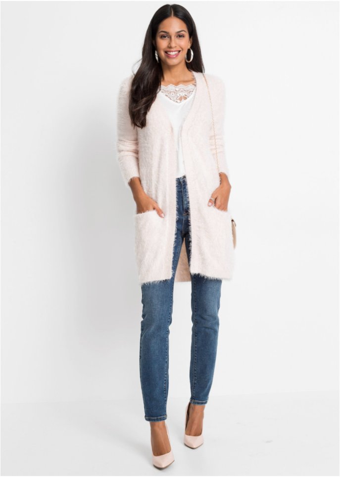Longstrickjacke in Flauschoptik