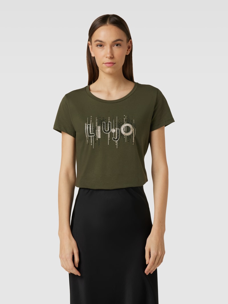 T-Shirt mit Ziersteinbesatz in olivgrün