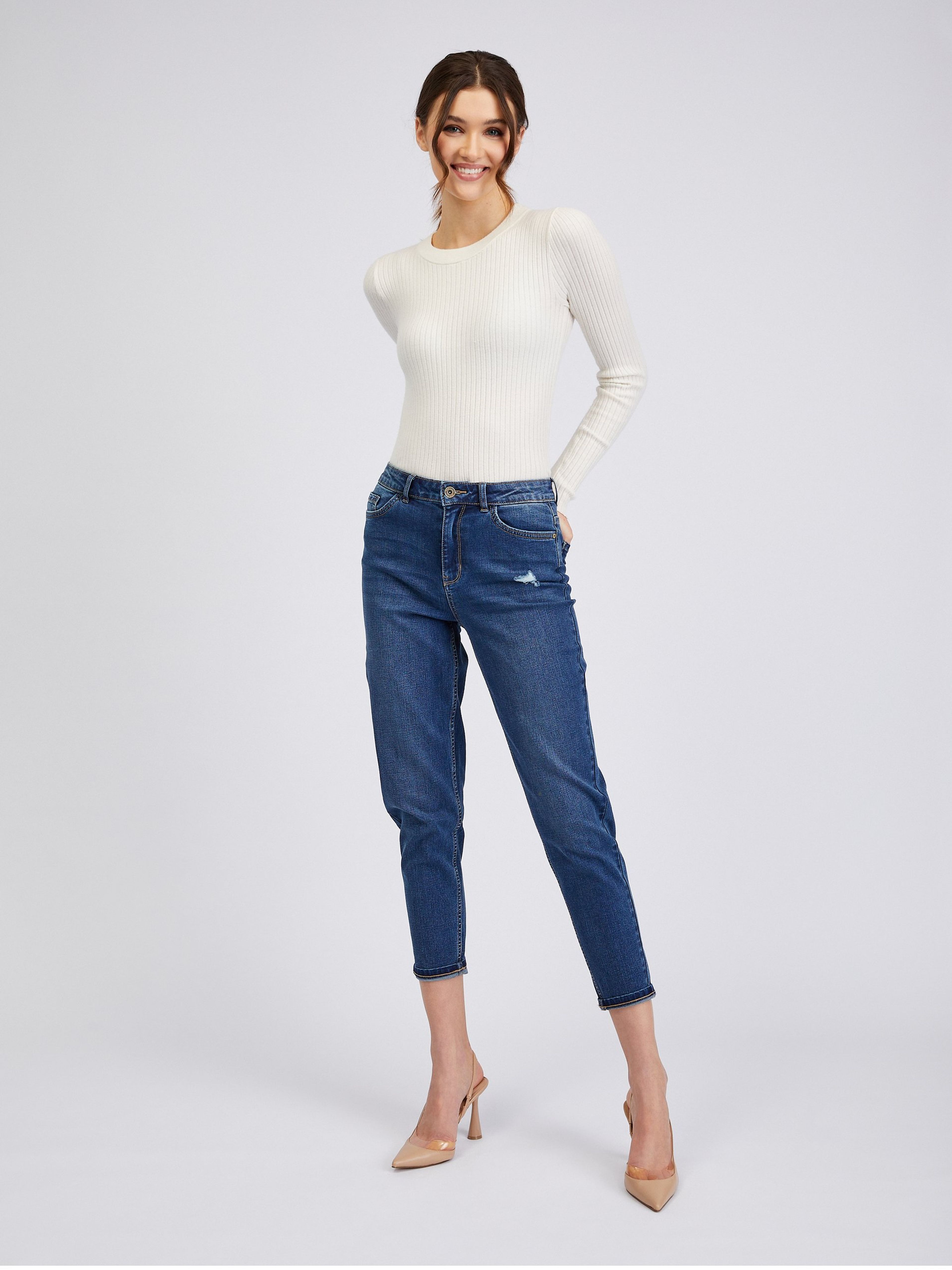Dunkelblaue Cropped Mom Fit Damenjeans ORSAY