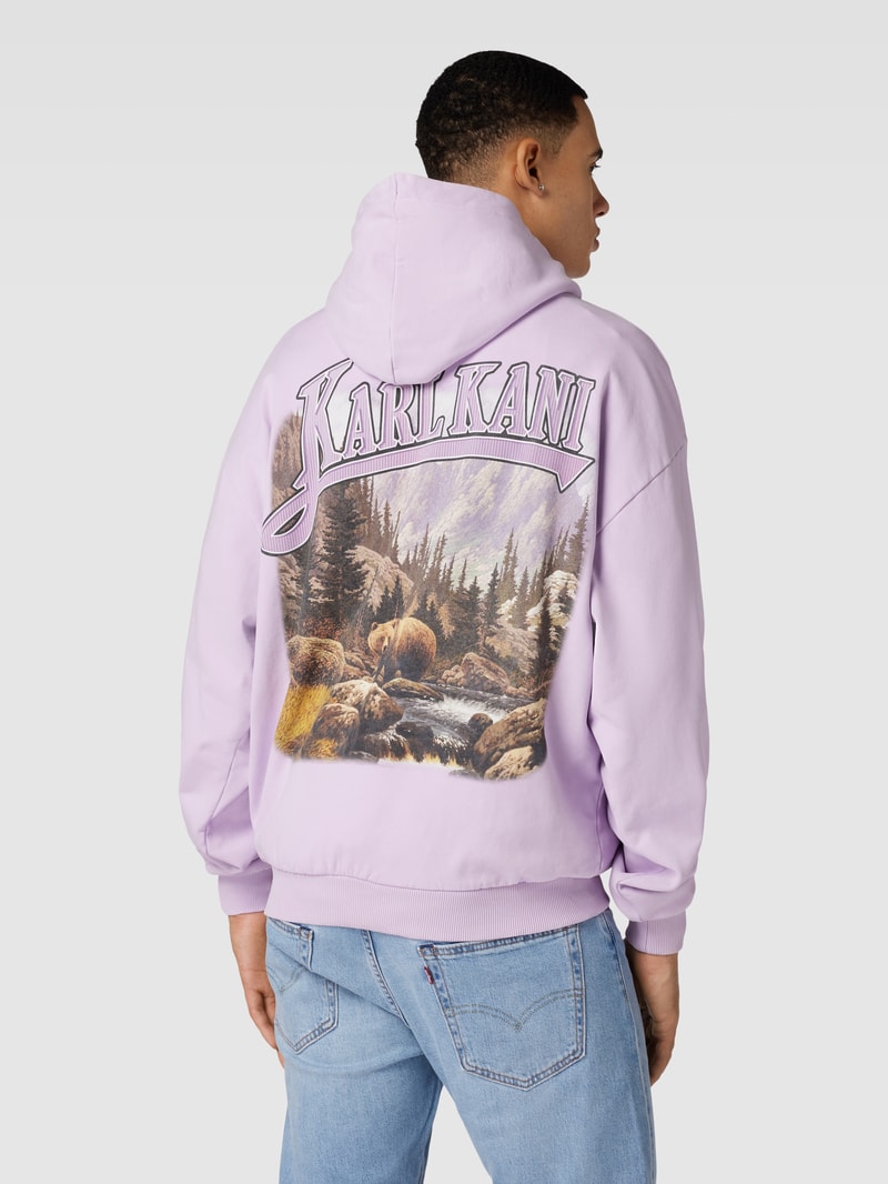 Hoodie mit rückseitigem Label- und Motiv-Print in flieder