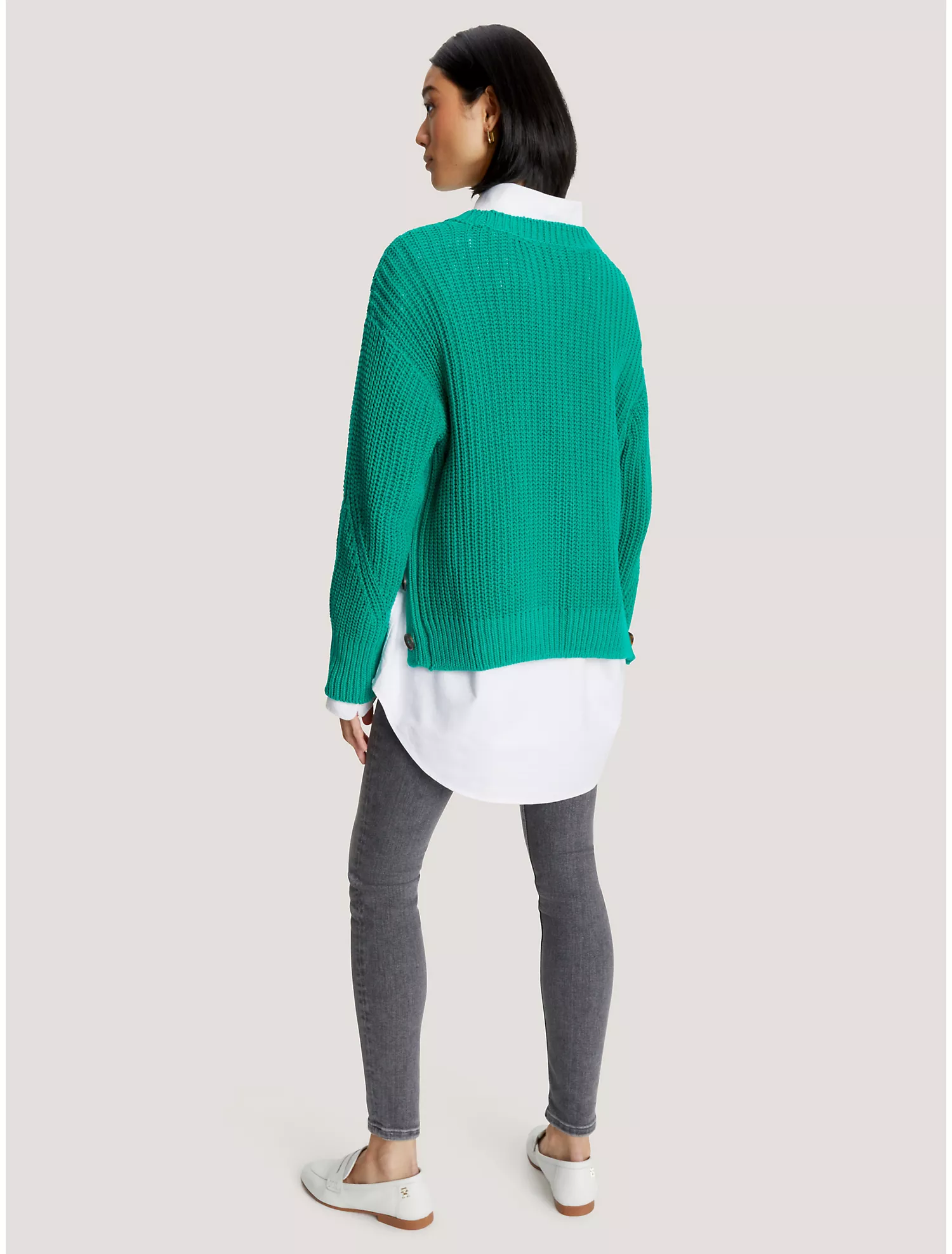 Side-Button Crewneck Sweater