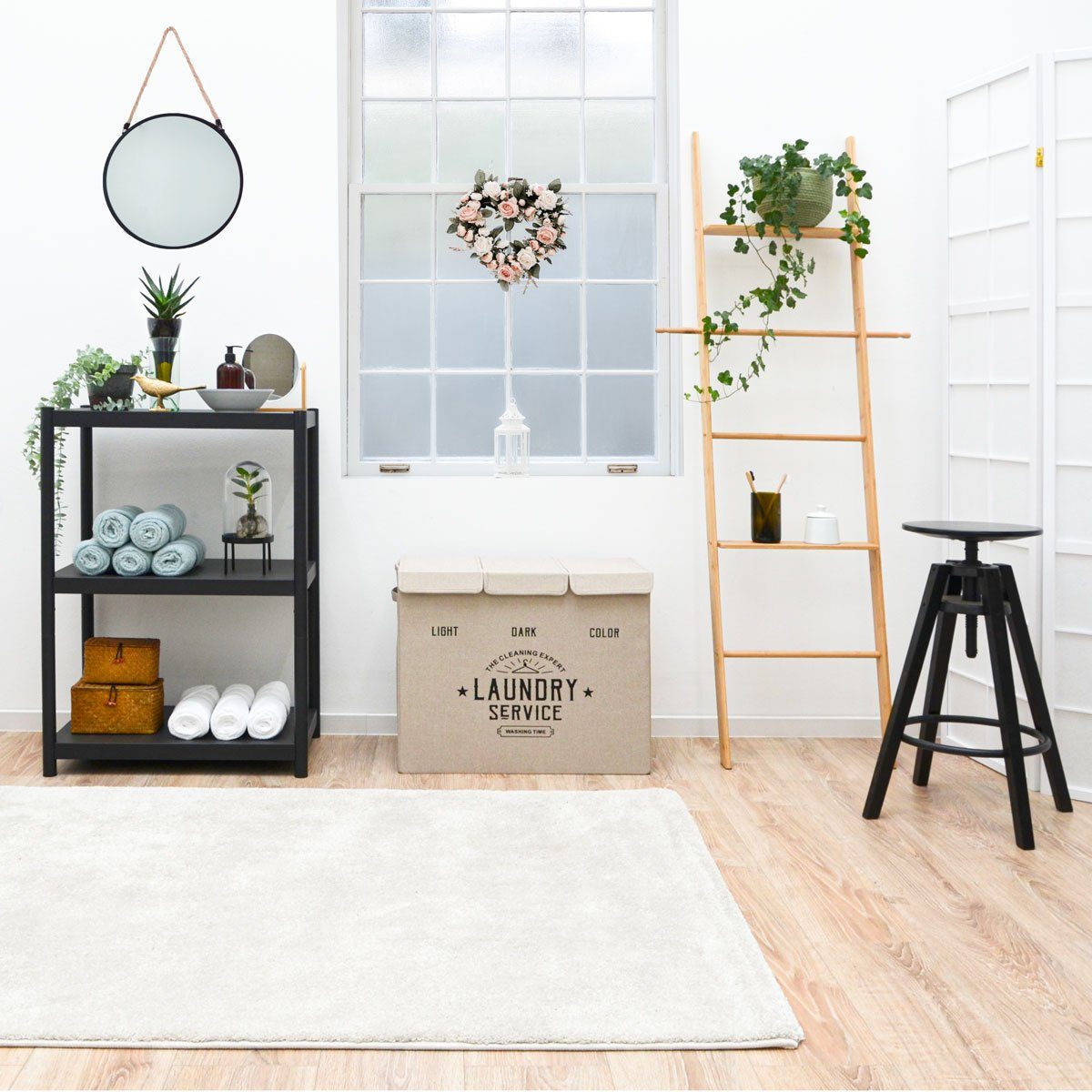 DuneDesign Wäschekorb Wäschekorb 3 Fächer 84L Wäschesammler Beige+Deckel, Faltbar - 60x30x50 Wäschebox