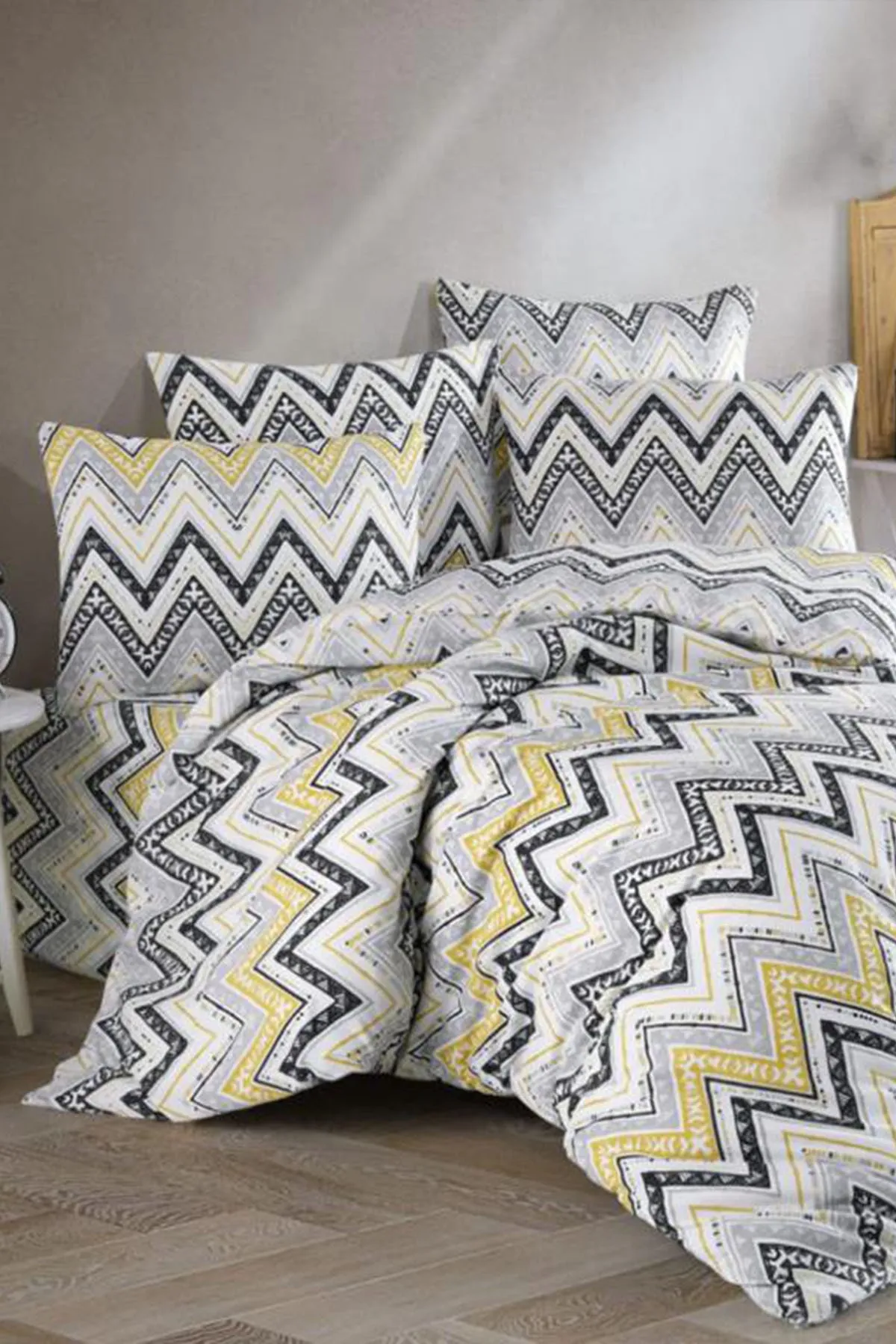 Çeyiz Diyarı  Katalin Doppelbett-Bettbezug-Set, Schwarz, Gelb