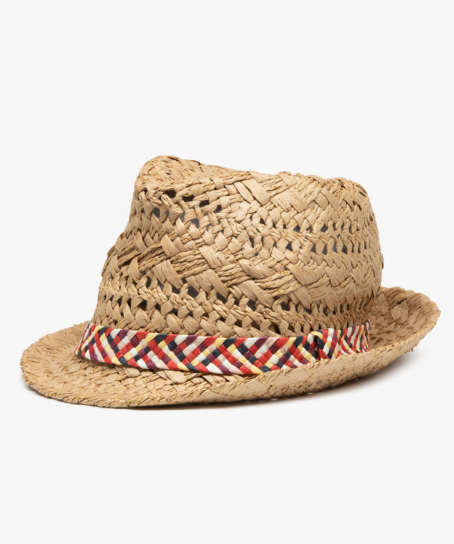 Chapeau fille avec paillettes et ruban tressé multicolore marron | GEMO