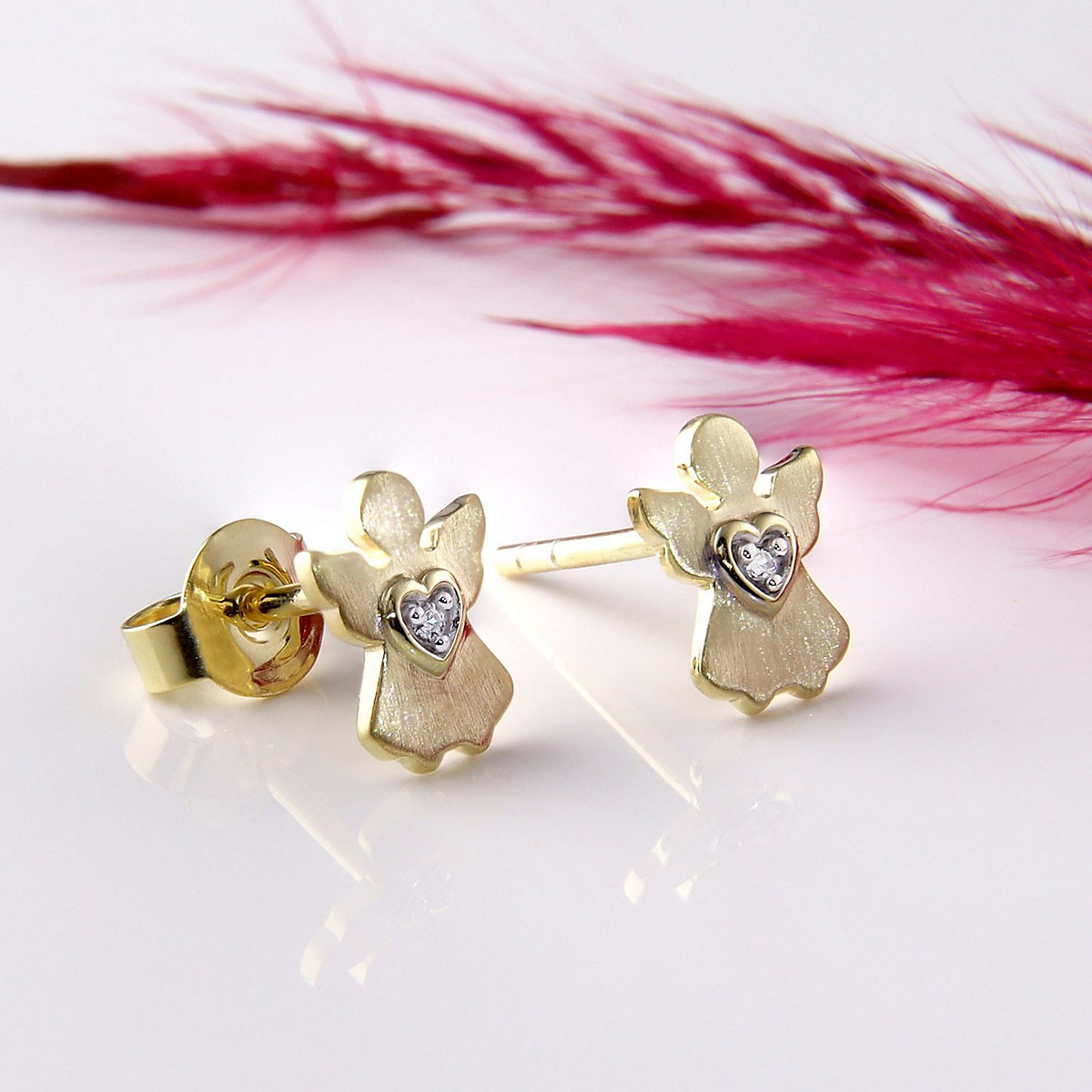 Kinder-Ohrringe Gold 333 / 8K Engel-Ohrstecker Zirkonia Ohrstecker