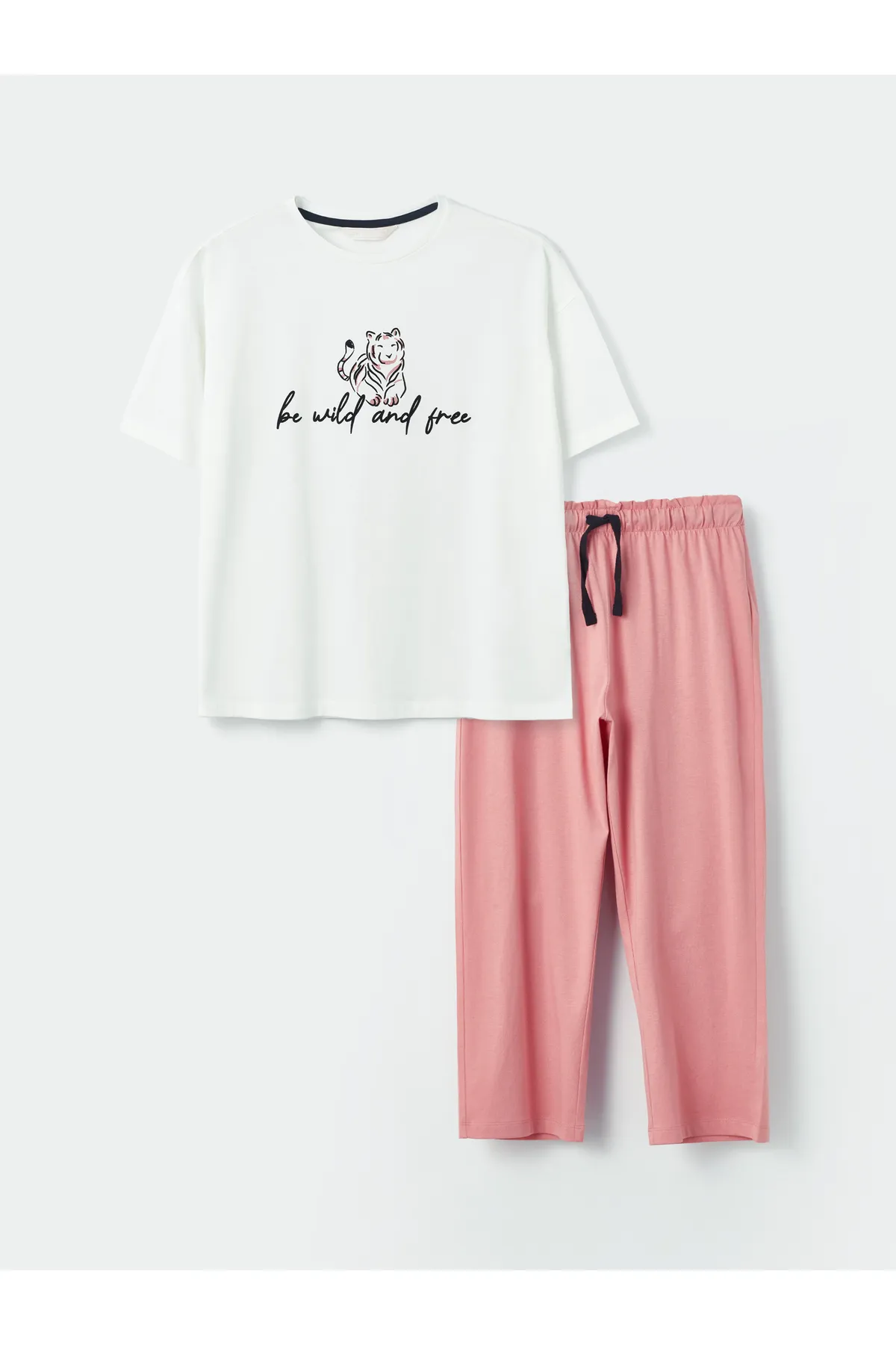 LC Waikiki  Bedrucktes, kurzärmliges Damen-Pyjama-Set mit Rundhalsausschnitt