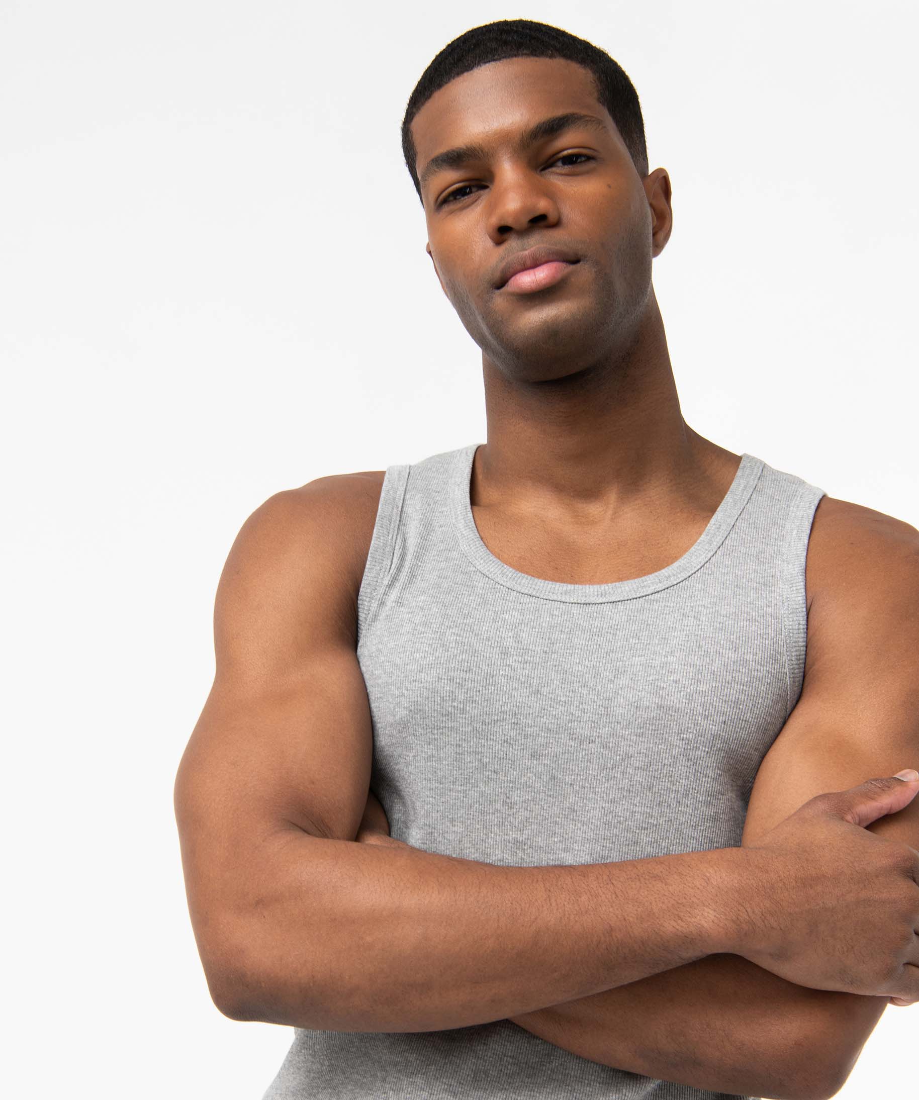 Débardeur homme uni en maille ctelée gris | GEMO